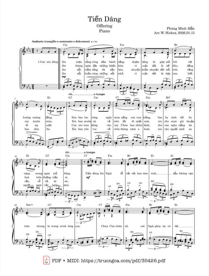 Trang 1 của Sheet nhạc PDF bài hát Tiến Dâng Piano - Phùng Minh Mẫn