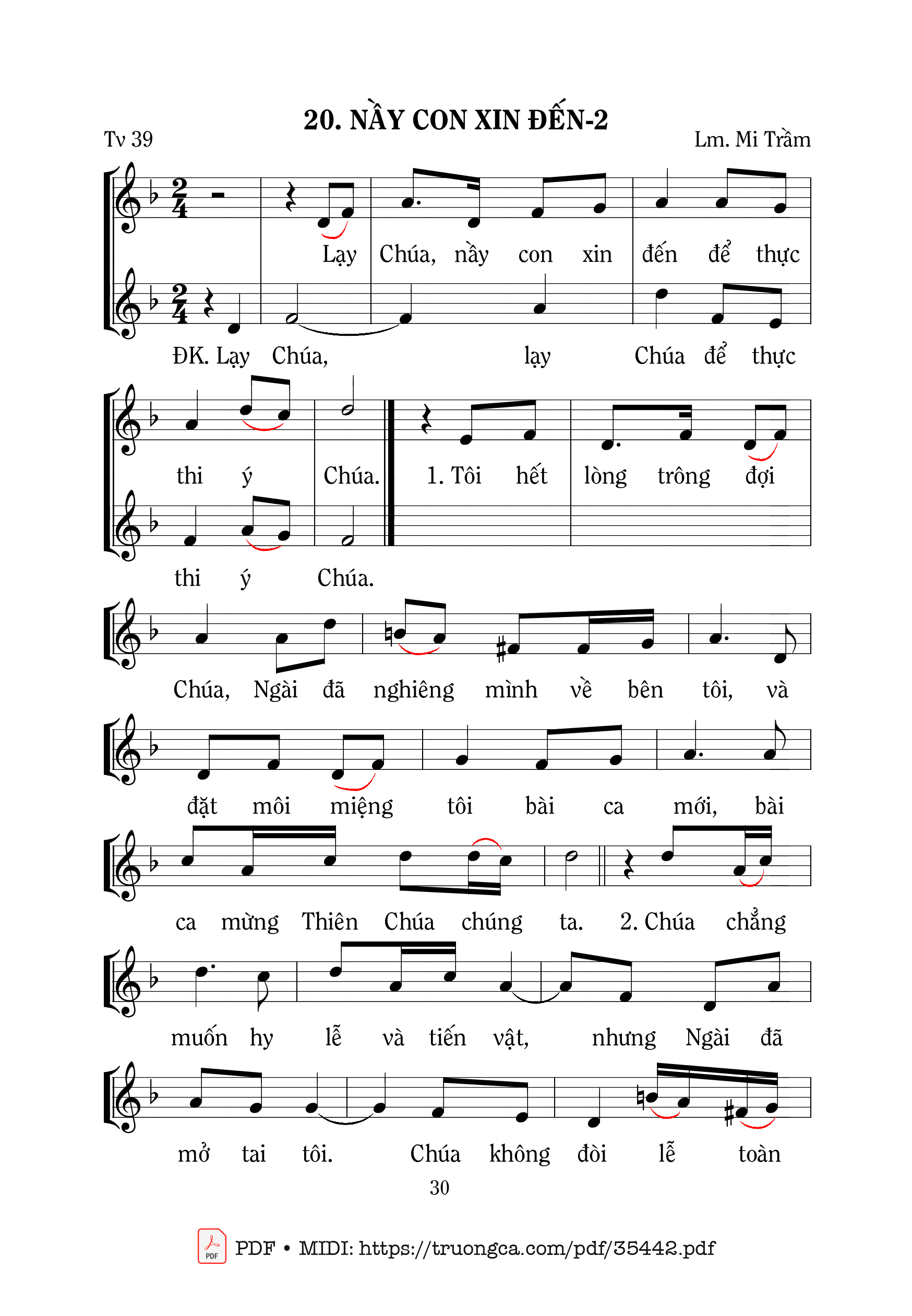 Trang 1 của Sheet nhạc PDF bài hát Thánh Vịnh 39, Này Con Xin Đến 2 - Mi Trầm