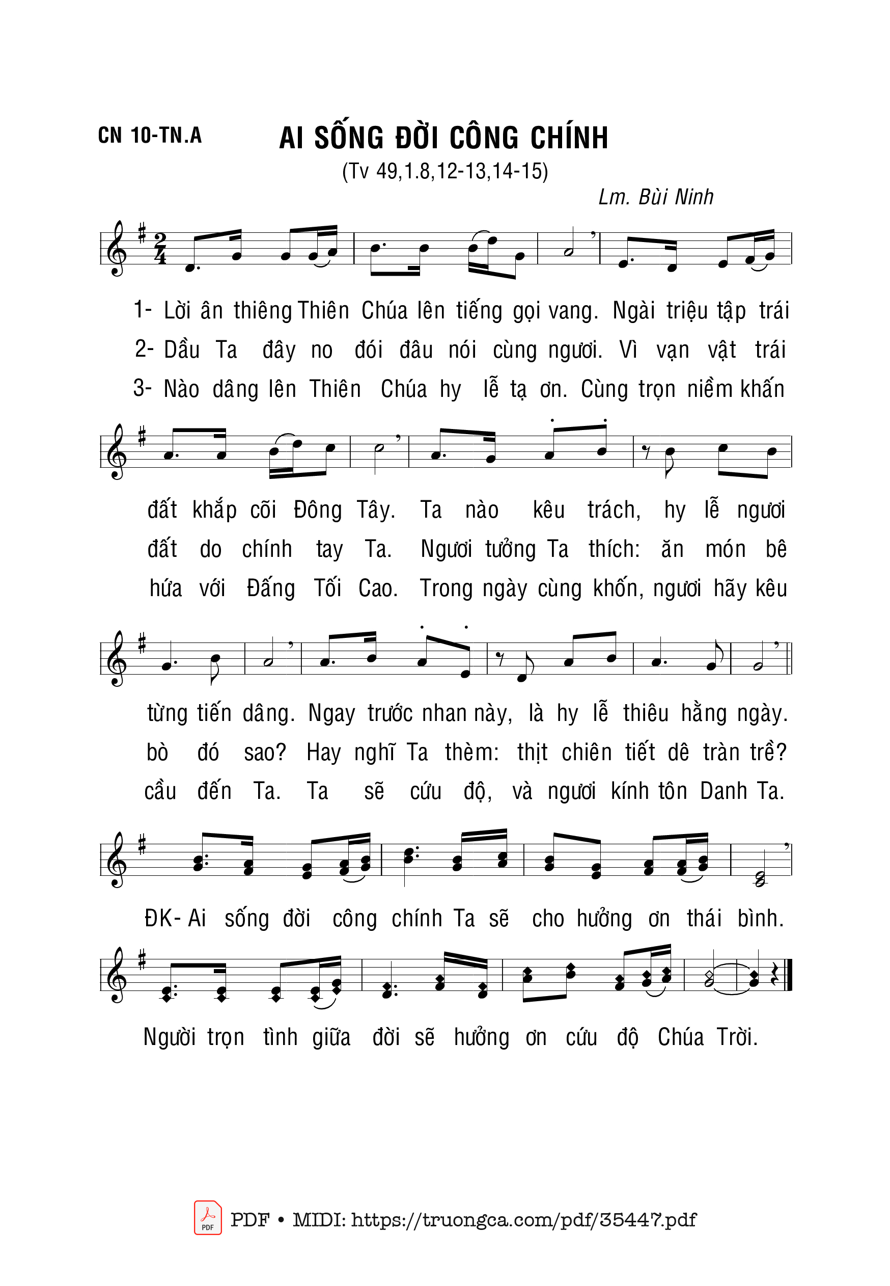 Trang 1 của Sheet nhạc PDF bài hát Thánh Vịnh 49, Ai Sống Đời Công Chính - Bùi Ninh