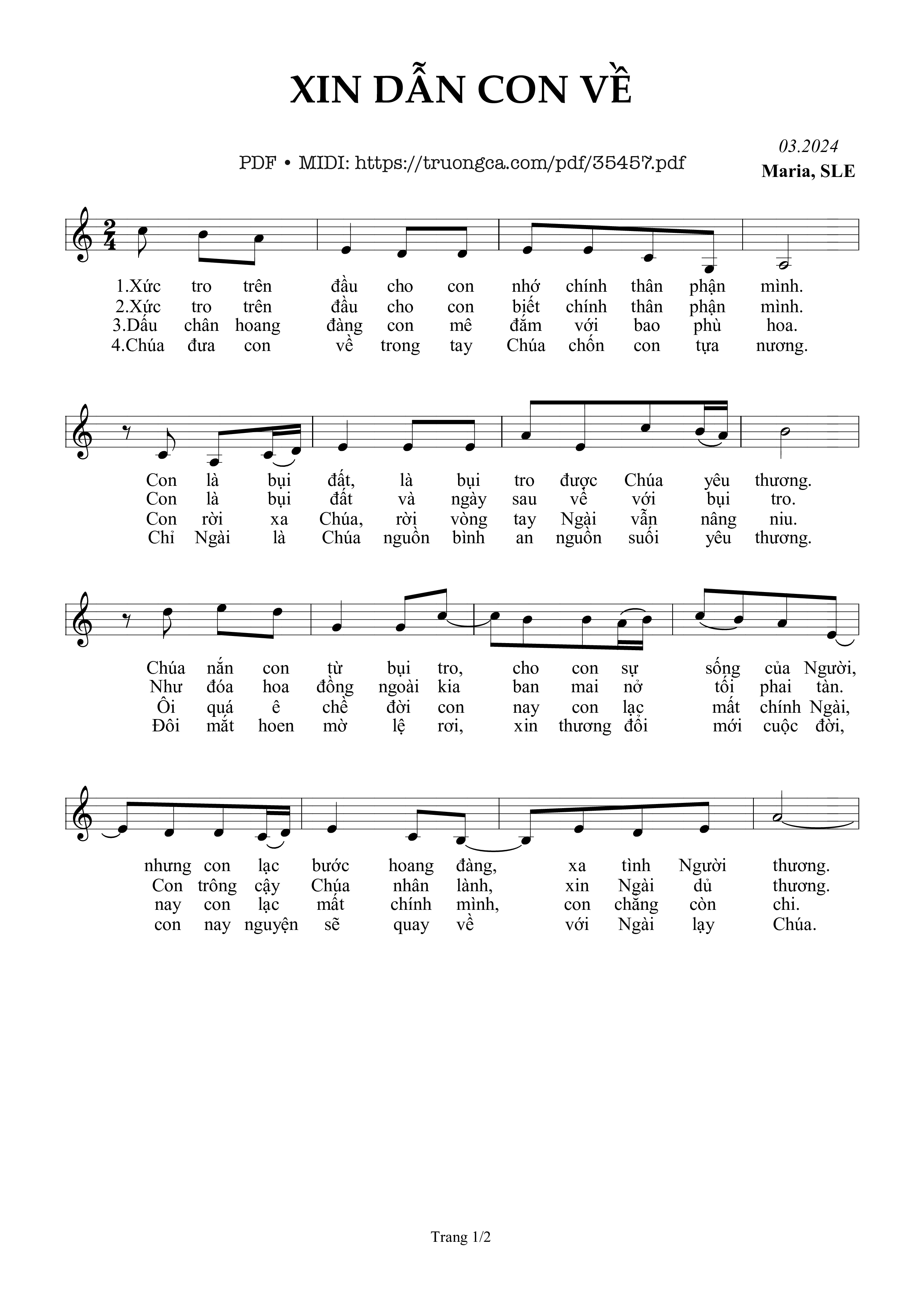Trang 1 của Sheet nhạc PDF bài hát Xin Dẫn Con Về - Sr. Maria, Sle