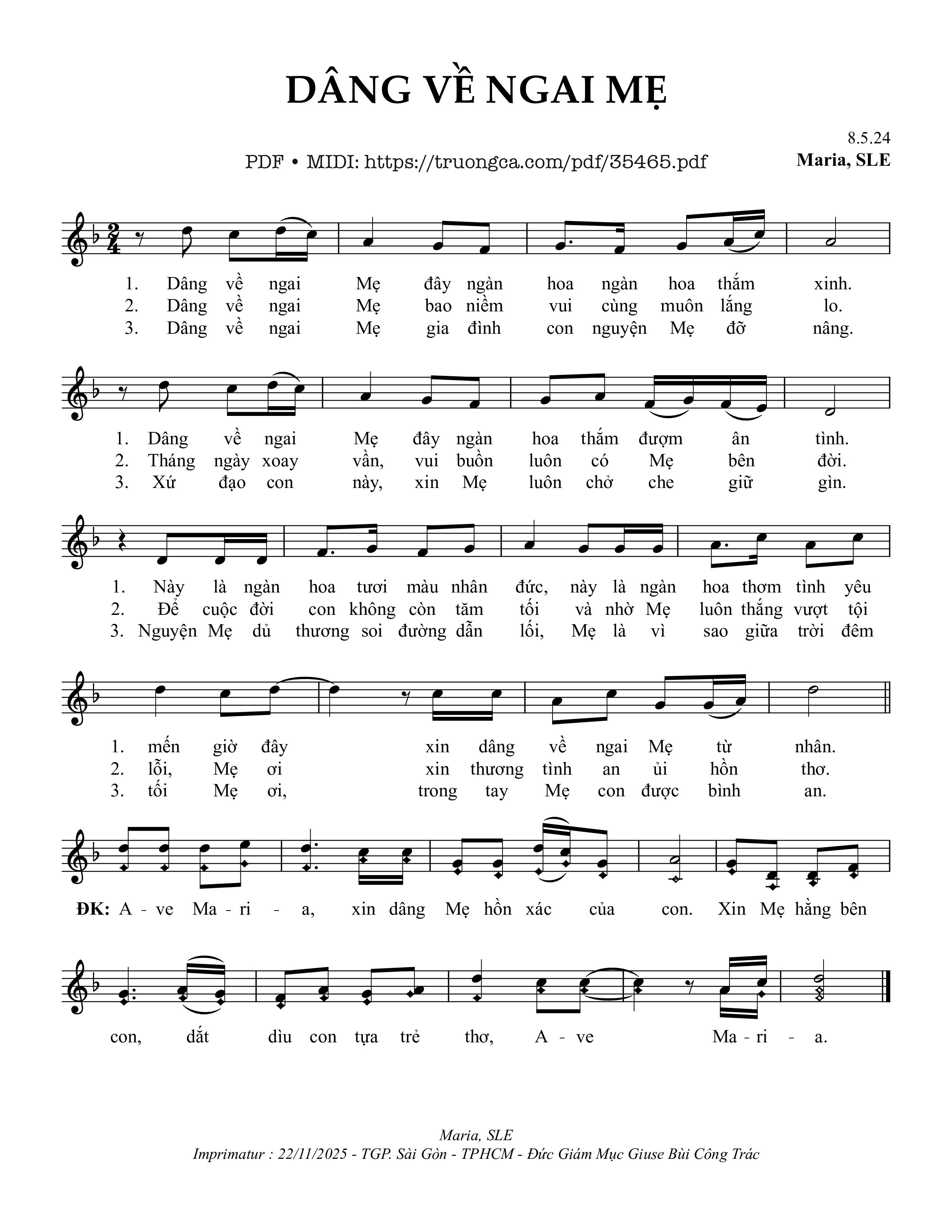 Trang 1 của Sheet nhạc PDF bài hát Dâng Về Ngai Mẹ - Sr. Maria, Sle