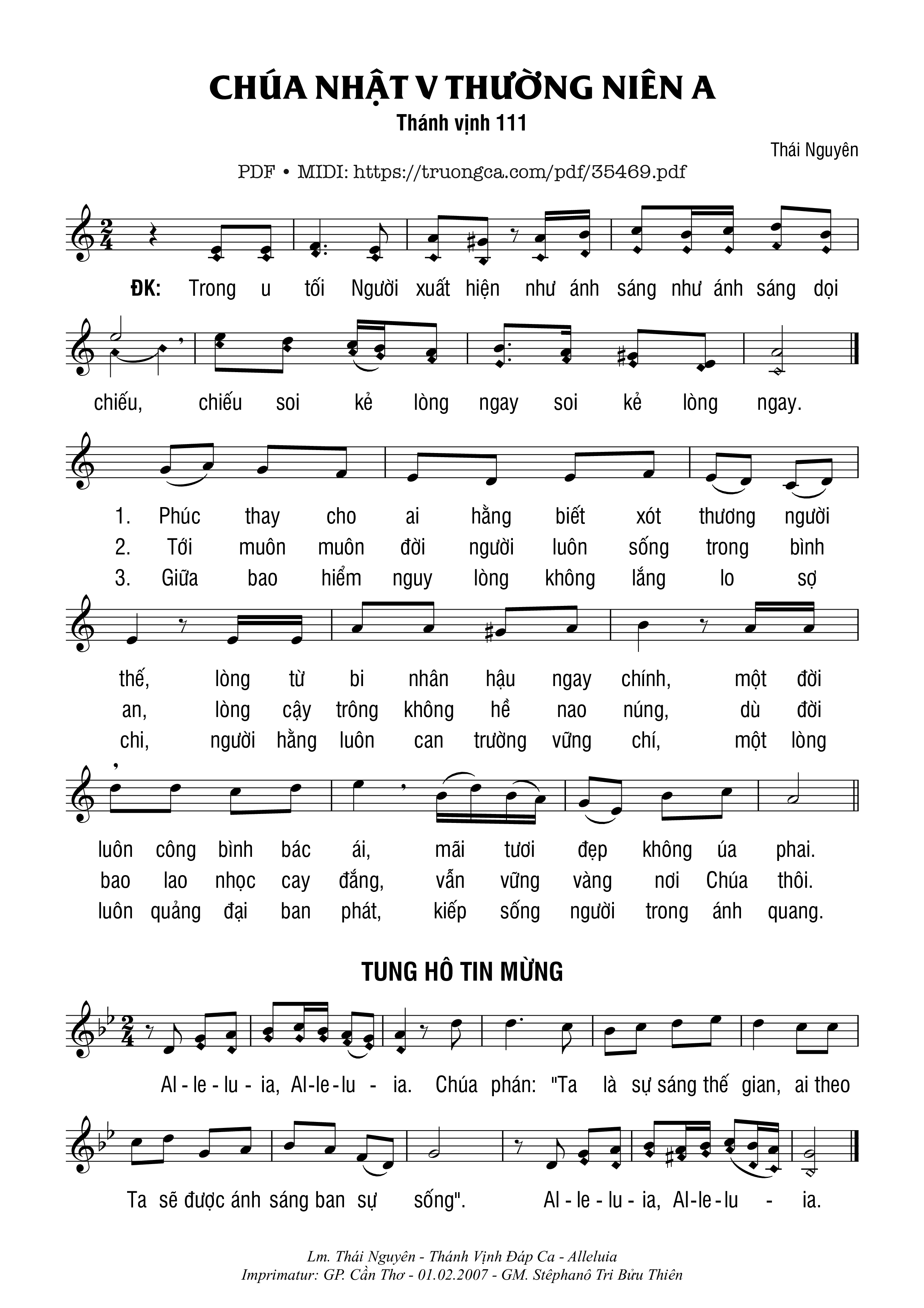 Trang 1 của Sheet nhạc PDF bài hát Thánh Vịnh 111, Chúa Nhật 5A Thường Niên - Thái Nguyên