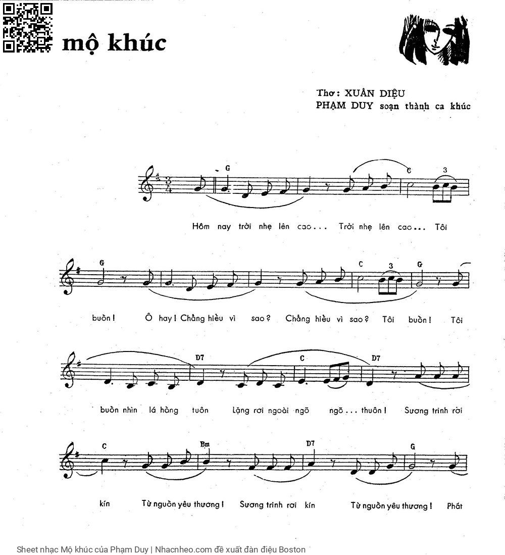 Trang 1 của Sheet nhạc PDF bài hát Mộ khúc - Phạm Duy, Hôm  nay trời nhẹ lên cao. Trời nhẹ lên  cao, tôi  buồn Ô hay, chẳng hiểu vì sao