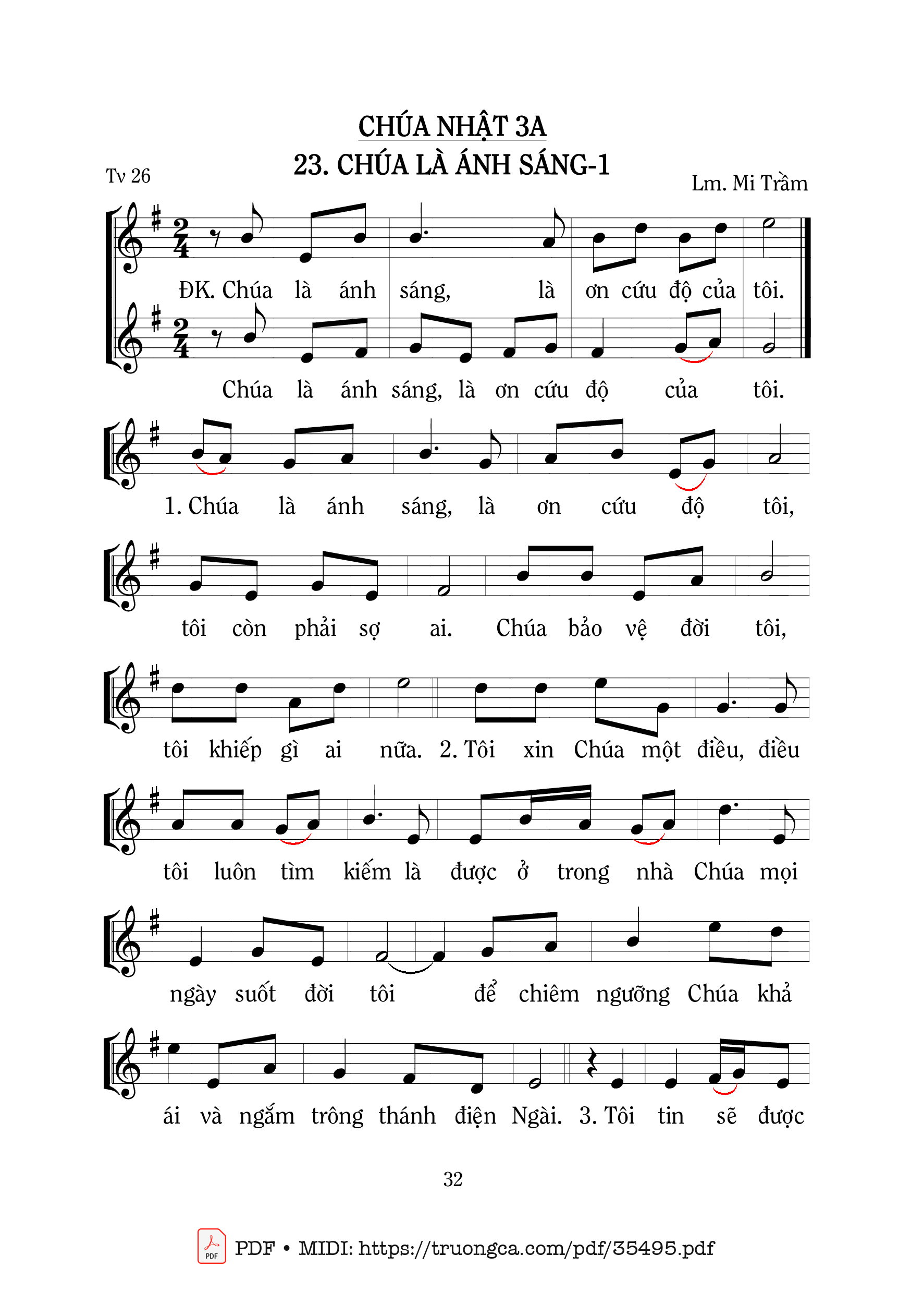 Trang 1 của Sheet nhạc PDF bài hát Thánh Vịnh 26, Chúa Là Ánh Sáng 1 - Mi Trầm