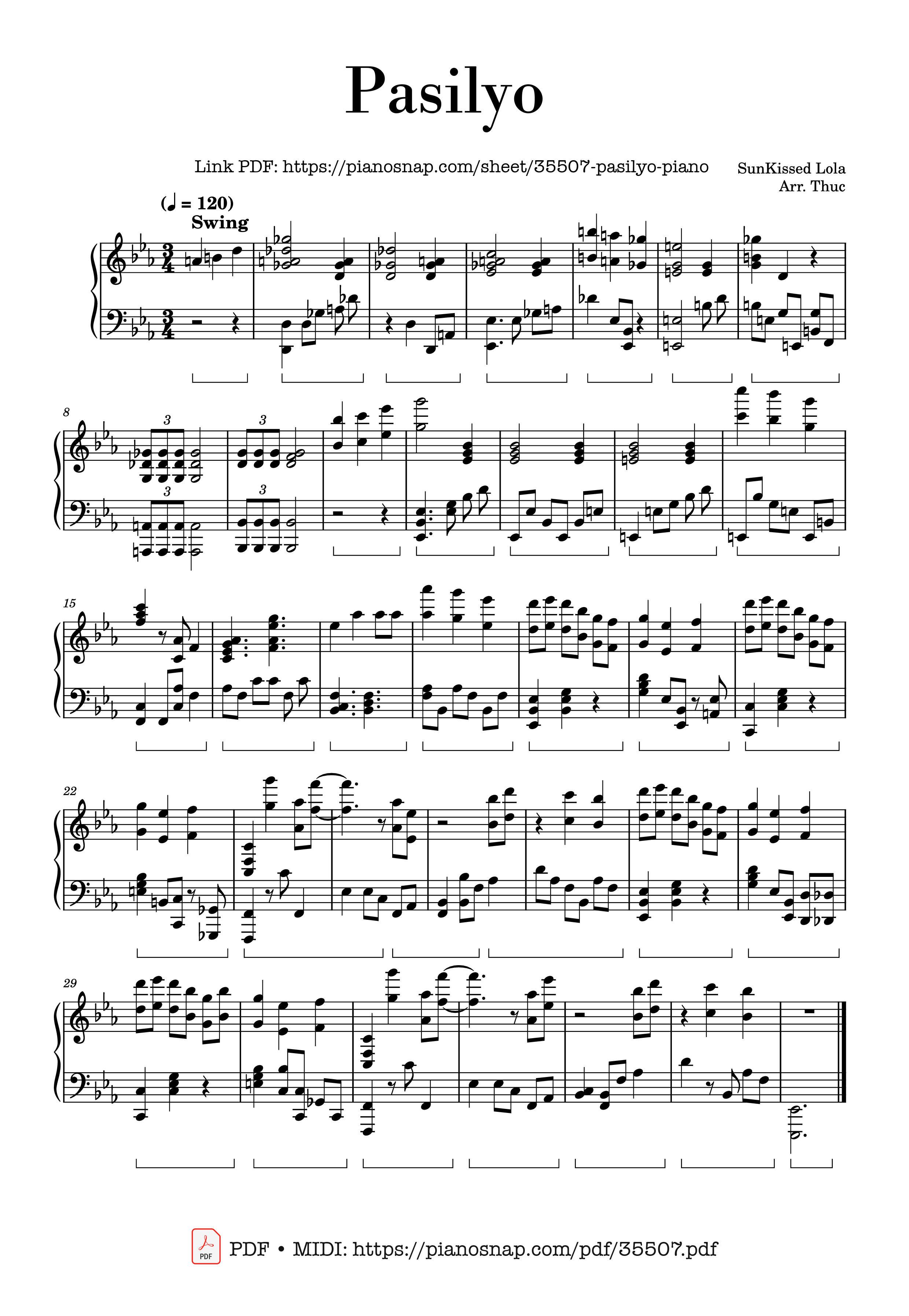 Trang 1 của Sheet nhạc PDF Piano bài hát Pasilyo Piano - SunKissed Lola