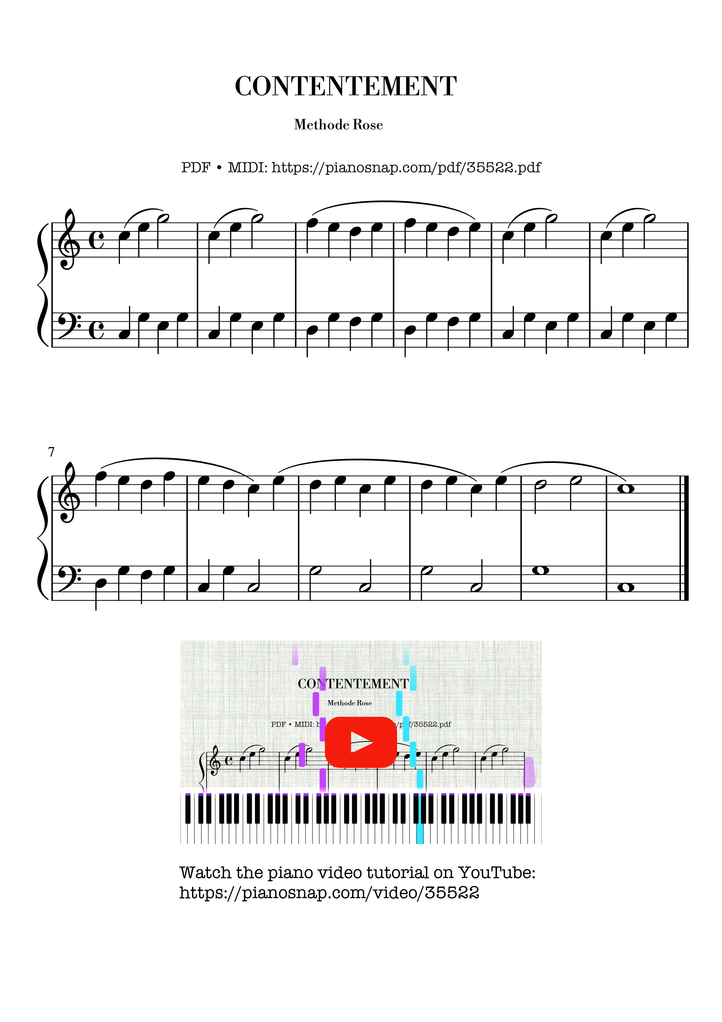 Trang 1 của Sheet nhạc PDF Piano bài hát Contentement - Method Rose Piano - Method Rose