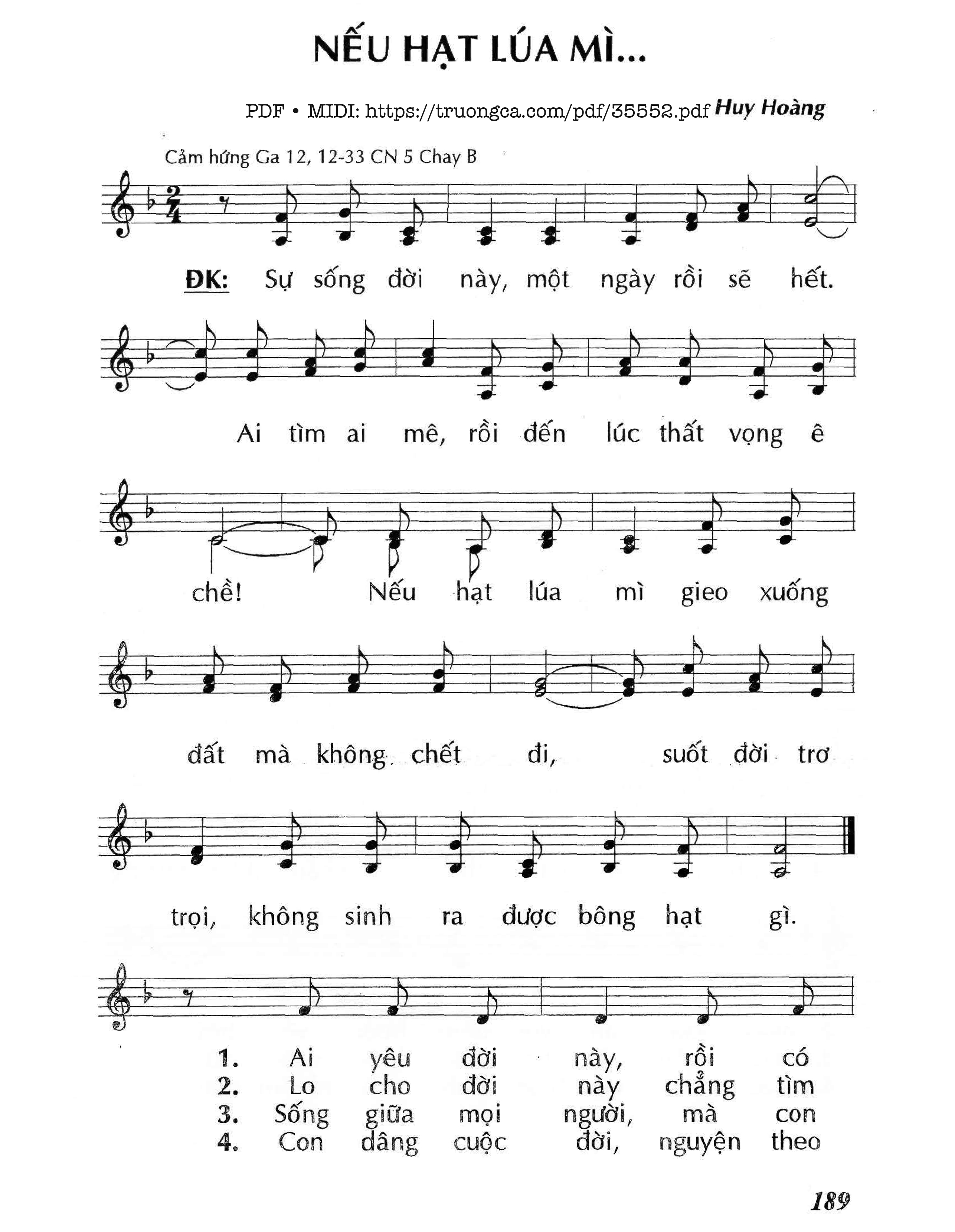 Trang 1 của Sheet nhạc PDF bài hát Nếu Hạt Lúa Mì - Huy Hoàng