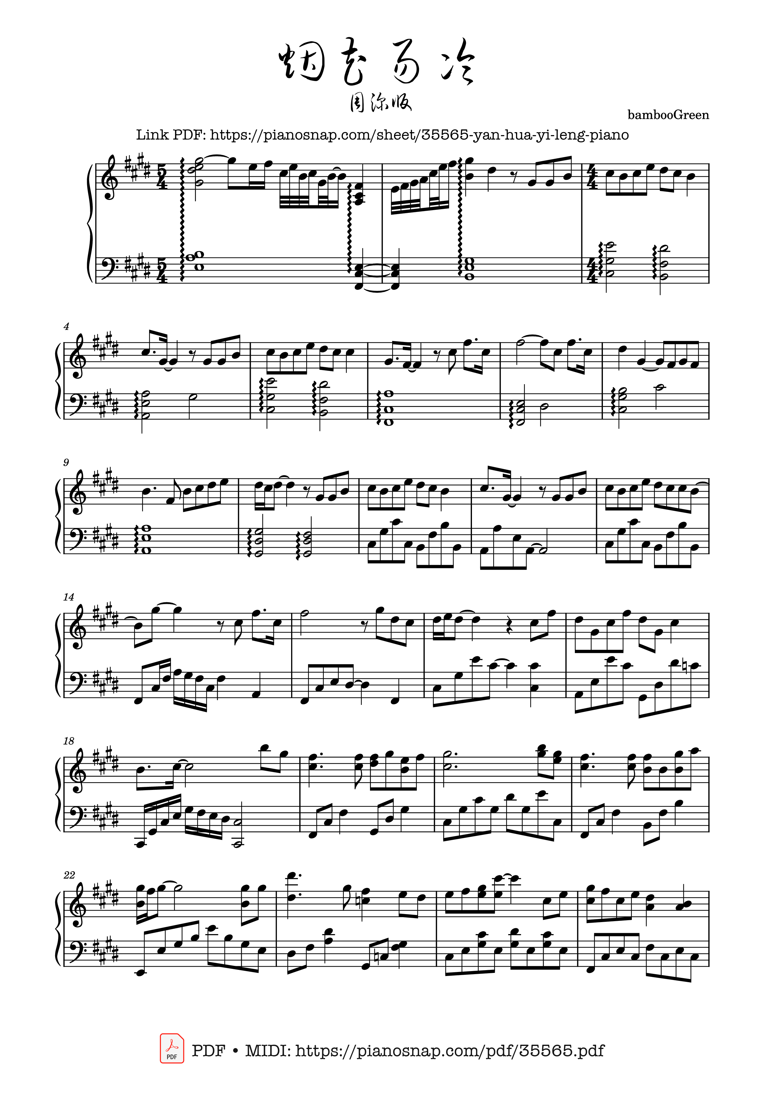 Trang 1 của Sheet nhạc PDF Piano bài hát 烟花易冷 - Fade away - Piano - 周杰伦
