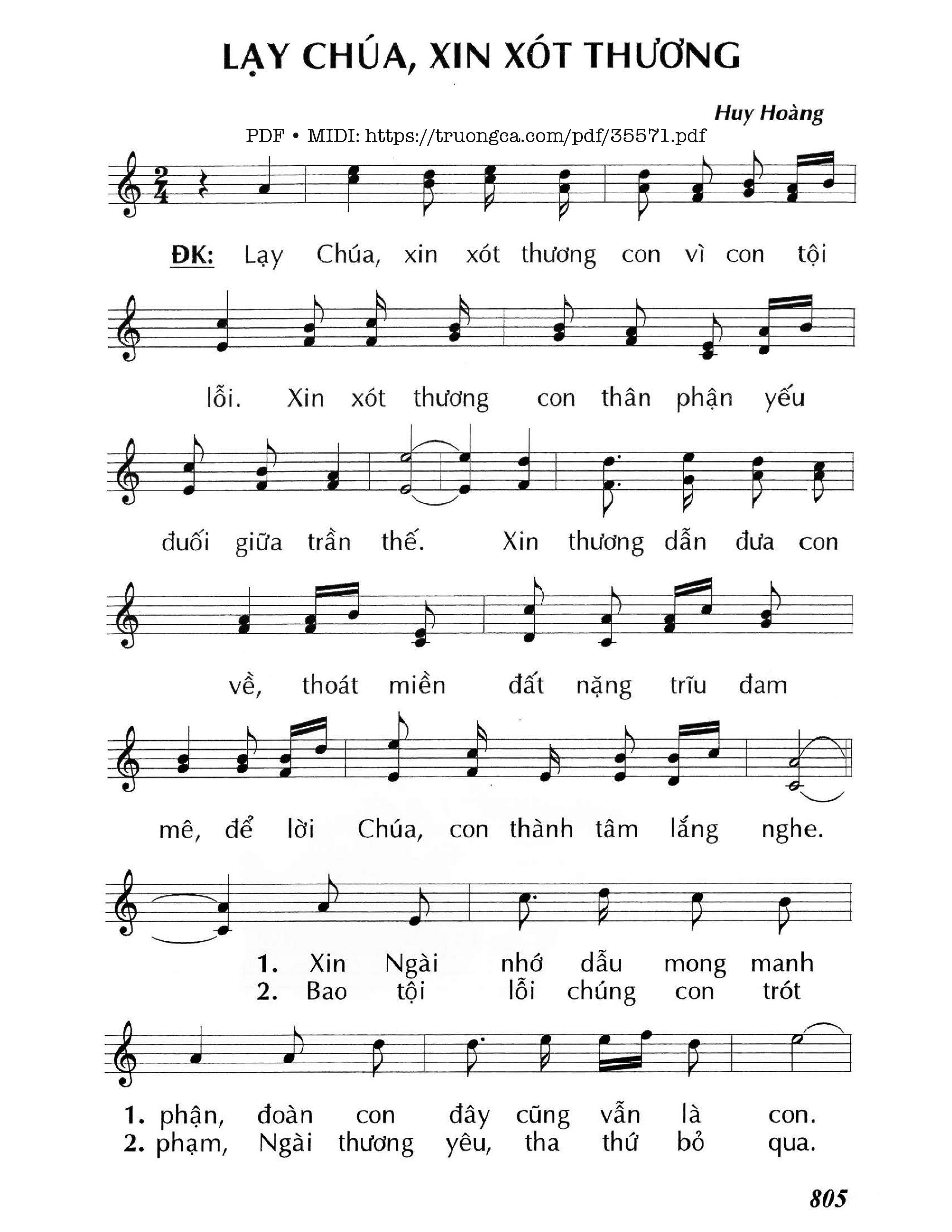 Trang 1 của Sheet nhạc PDF bài hát Lạy Chúa Xin Xót Thương - Lm - Huy Hoàng