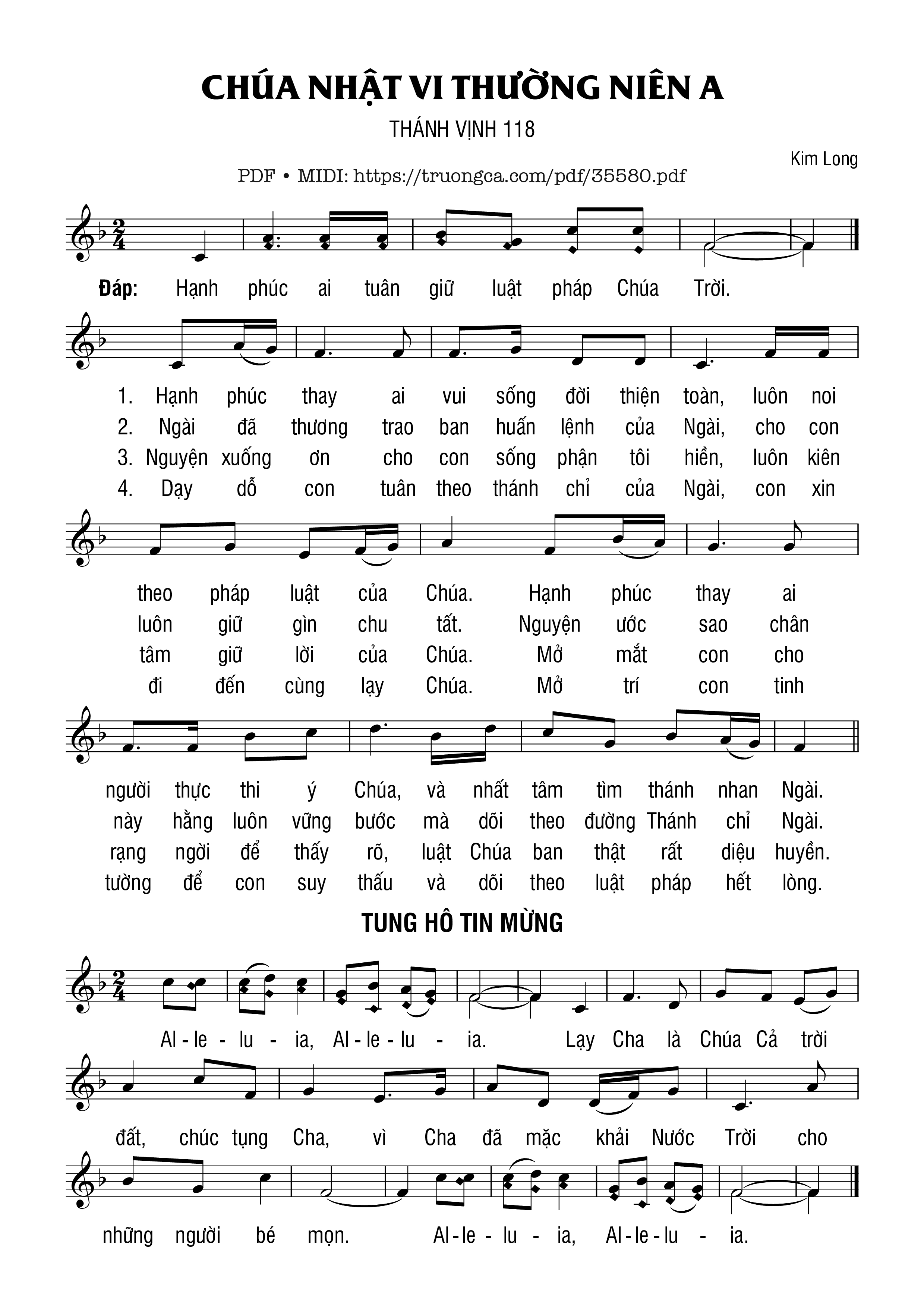 Trang 1 của Sheet nhạc PDF bài hát Thánh Vịnh 118, Chúa Nhật 6A Thường Niên - Kim Long