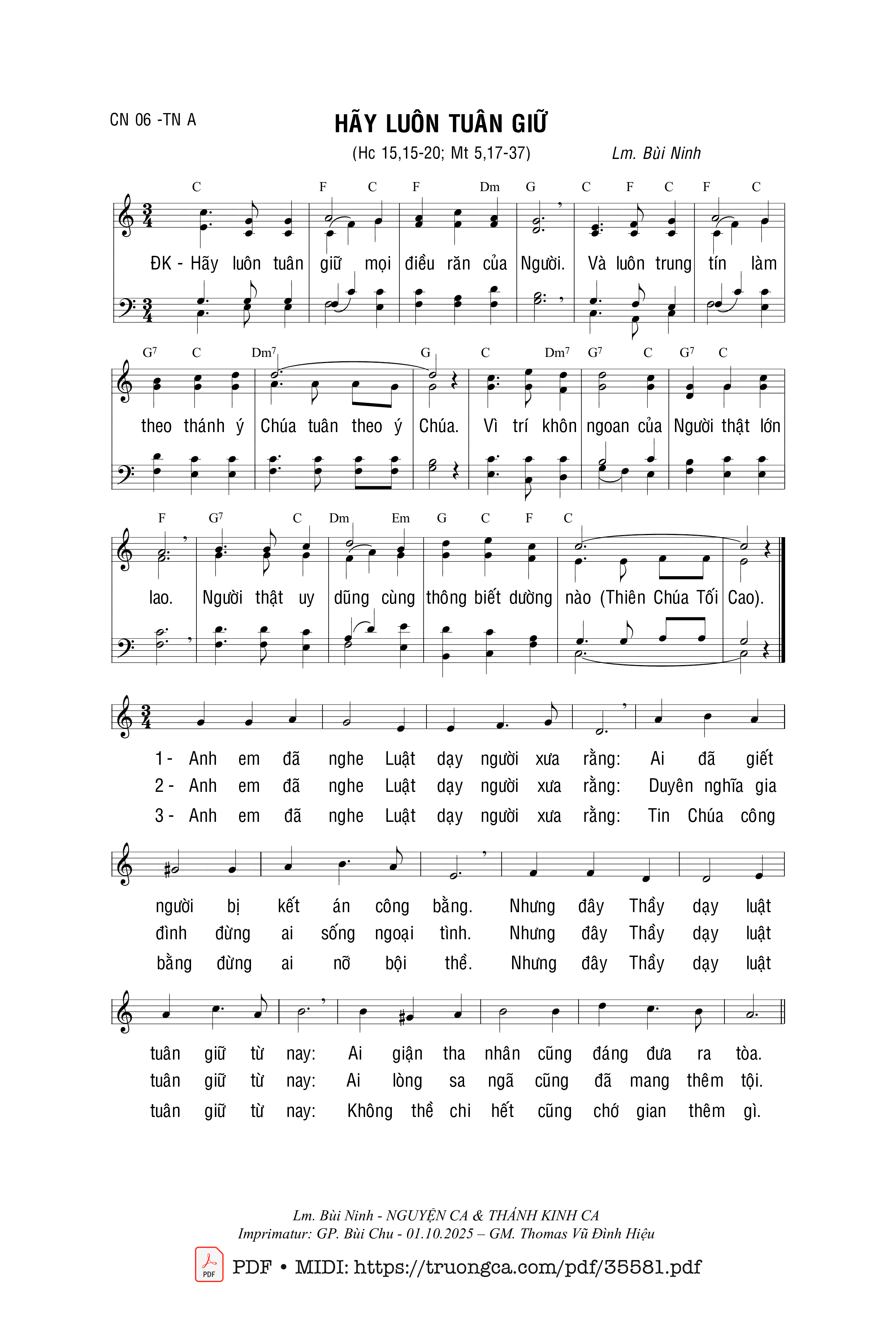 Trang 1 của Sheet nhạc PDF bài hát Hãy Luôn Tuân Giữ - Bùi Ninh