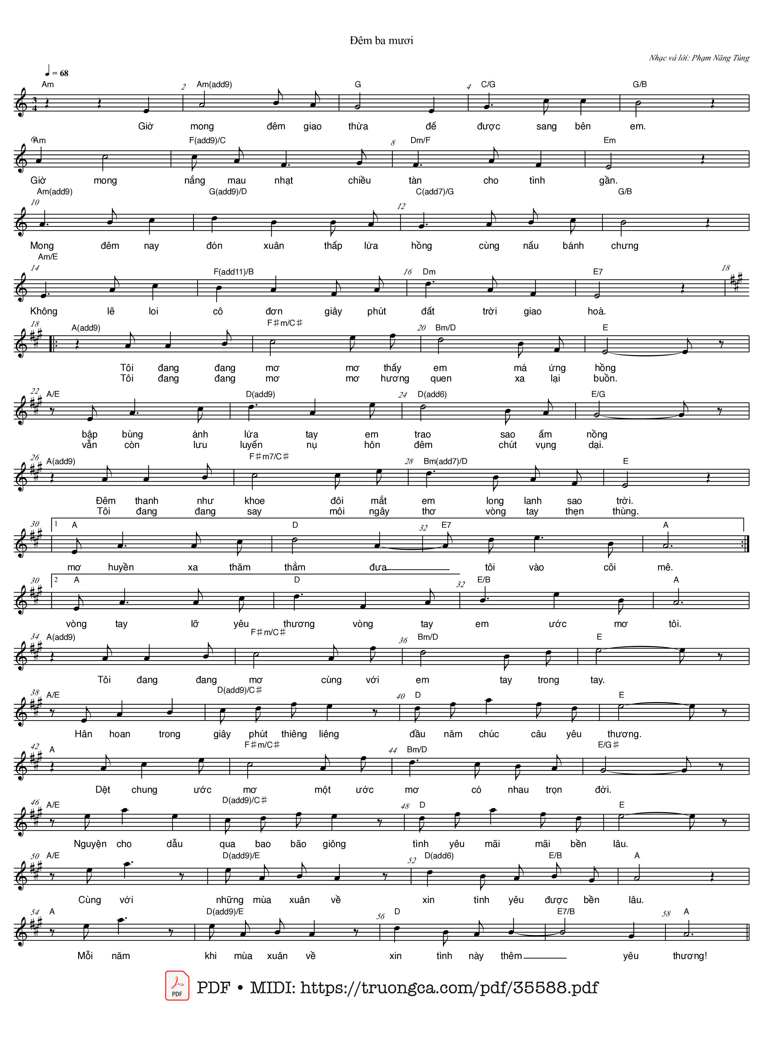 Trang 1 của Sheet nhạc PDF bài hát Đêm ba mươi - Phạm Năng Tùng