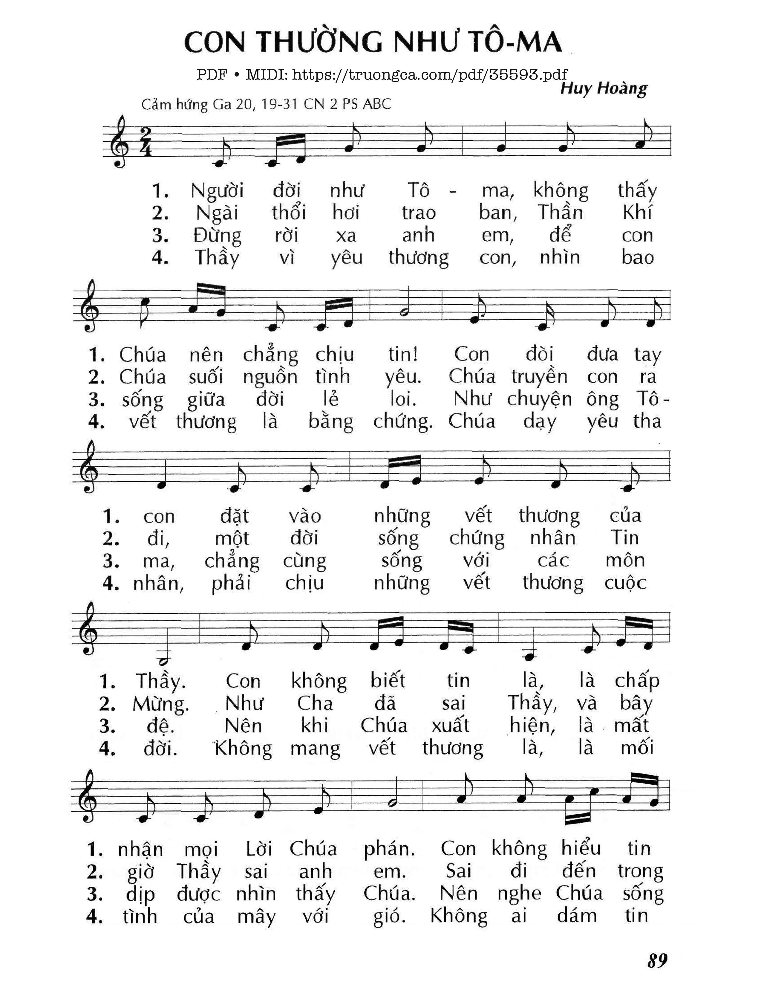 Trang 1 của Sheet nhạc PDF bài hát Con Thường Như Tôma - Huy Hoàng