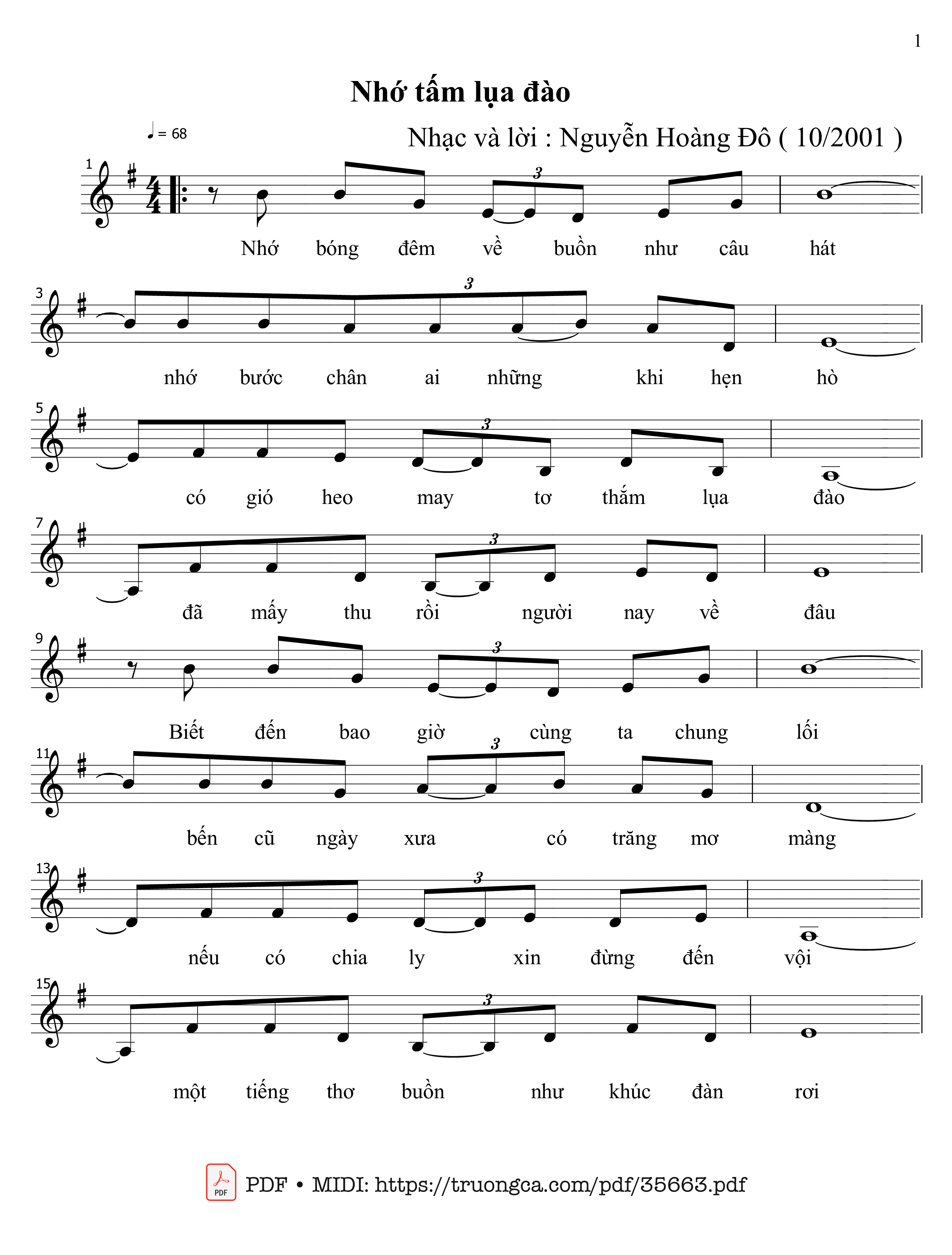 Trang 1 của Sheet nhạc PDF bài hát Nhớ tấm lụa đào - Nguyễn Hoàng Đô