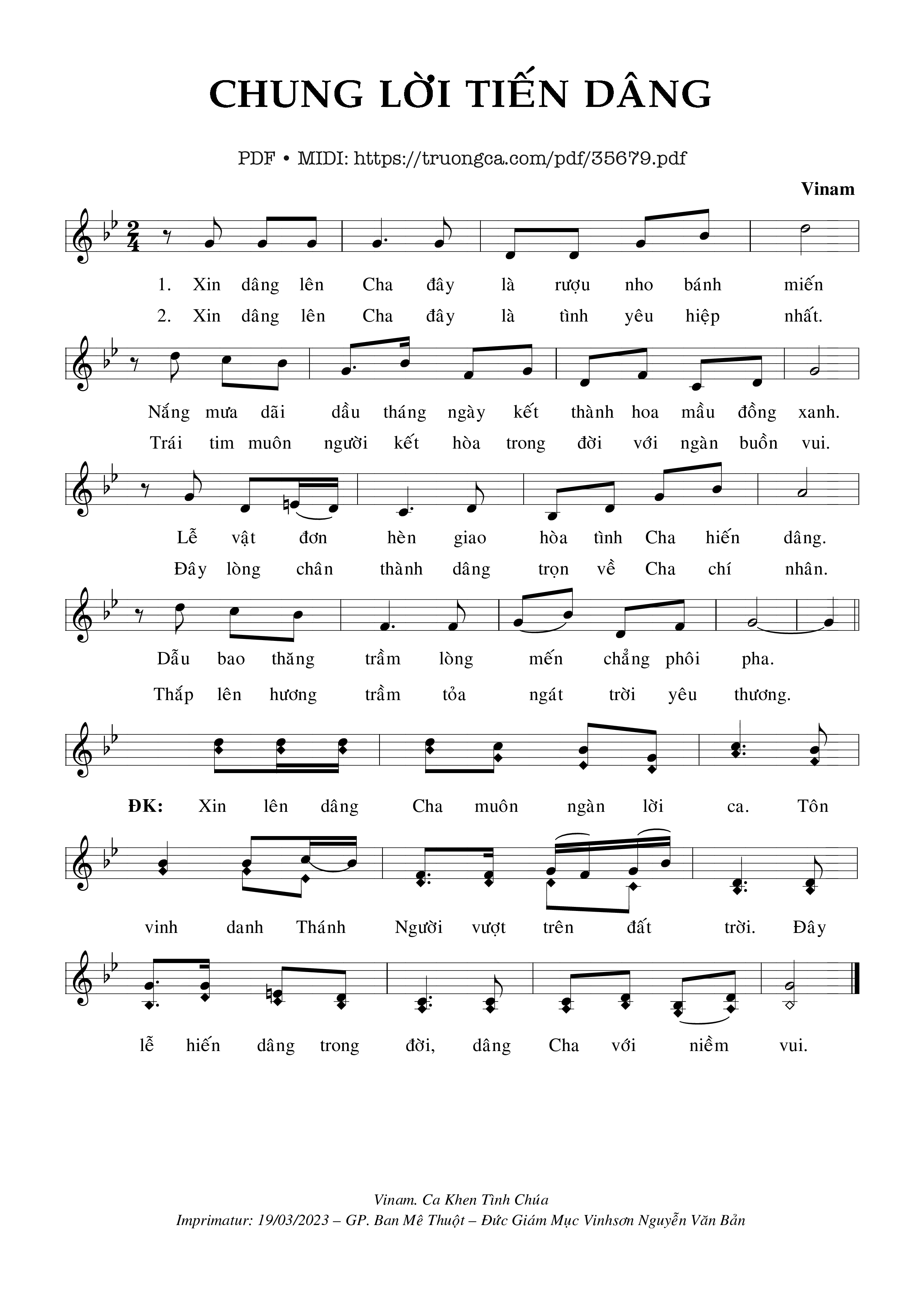 Trang 1 của Sheet nhạc PDF bài hát Chung Lời Tiến Dâng -  Vinam