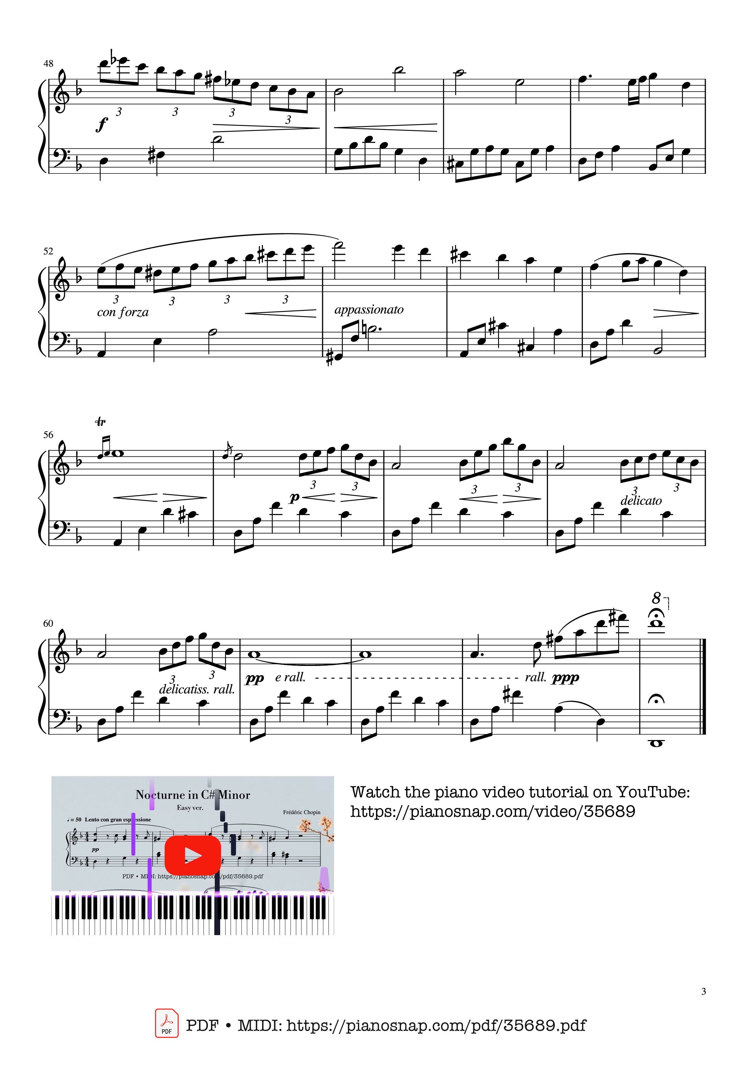 Trang 3 của Sheet nhạc PDF Piano bài hát Nocturne in C sharp Minor Piano EASY - Frédéric Chopin