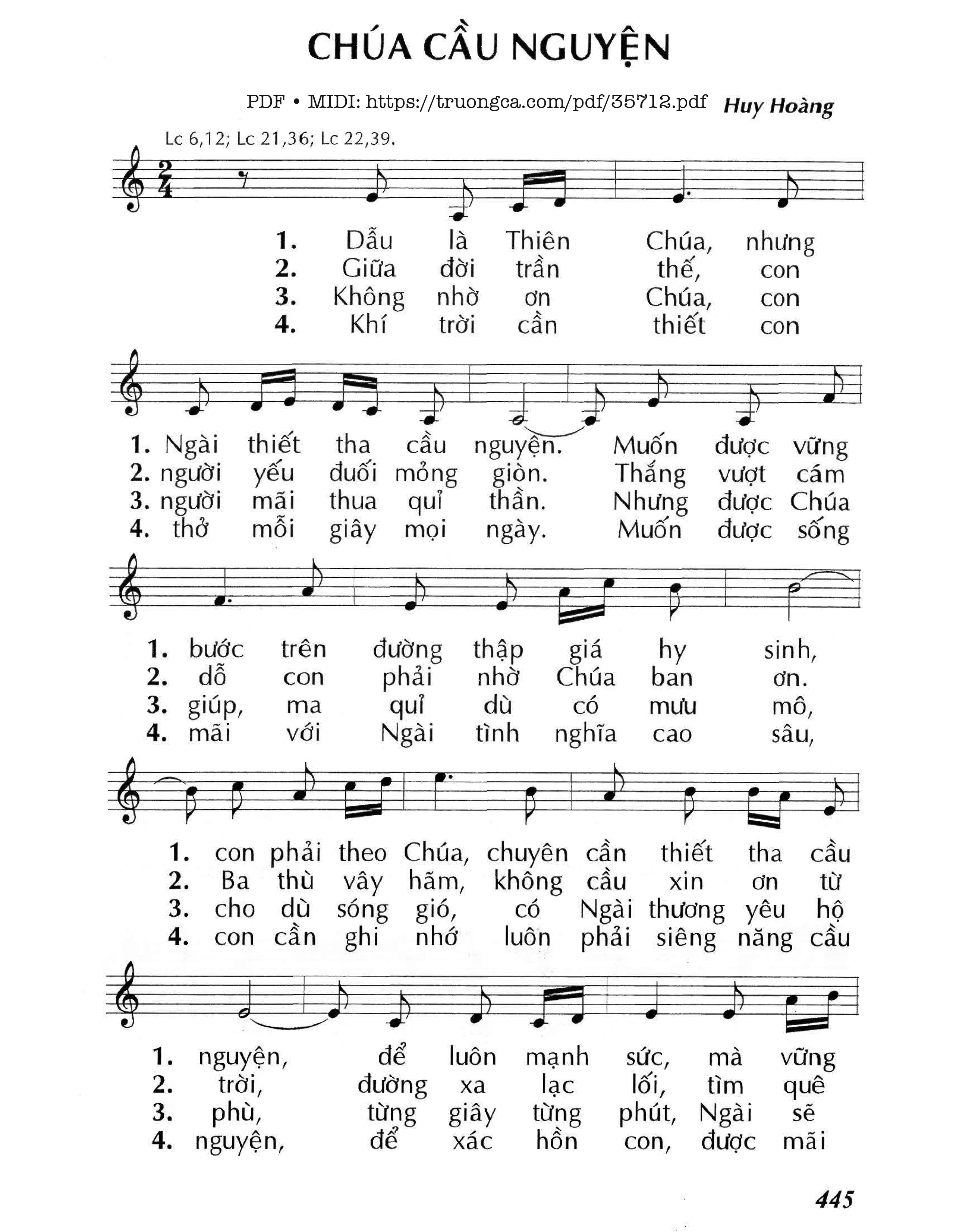 Trang 1 của Sheet nhạc PDF bài hát Chúa Cầu Nguyện - Huy Hoàng