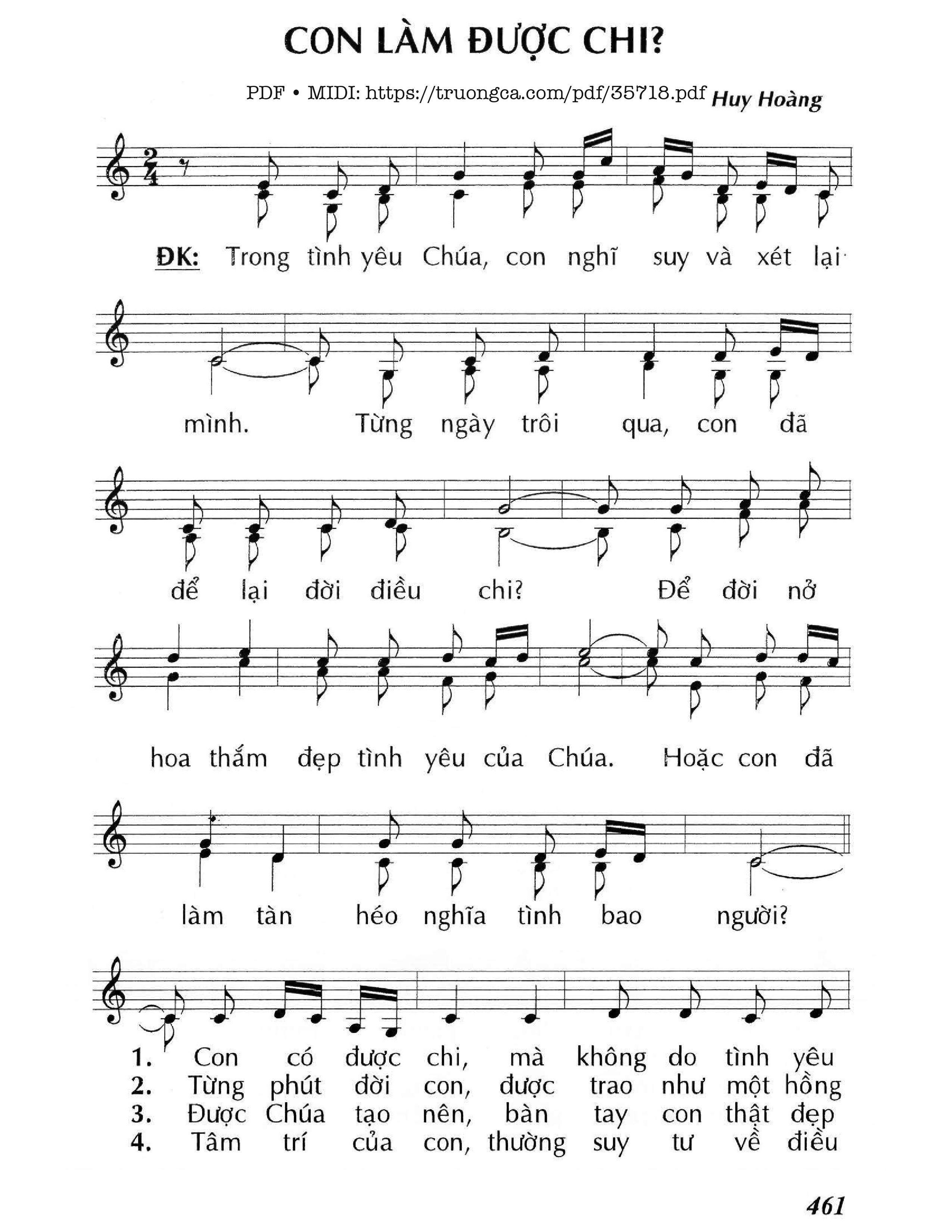 Trang 1 của Sheet nhạc PDF bài hát Con Làm Được Chi? - Huy Hoàng