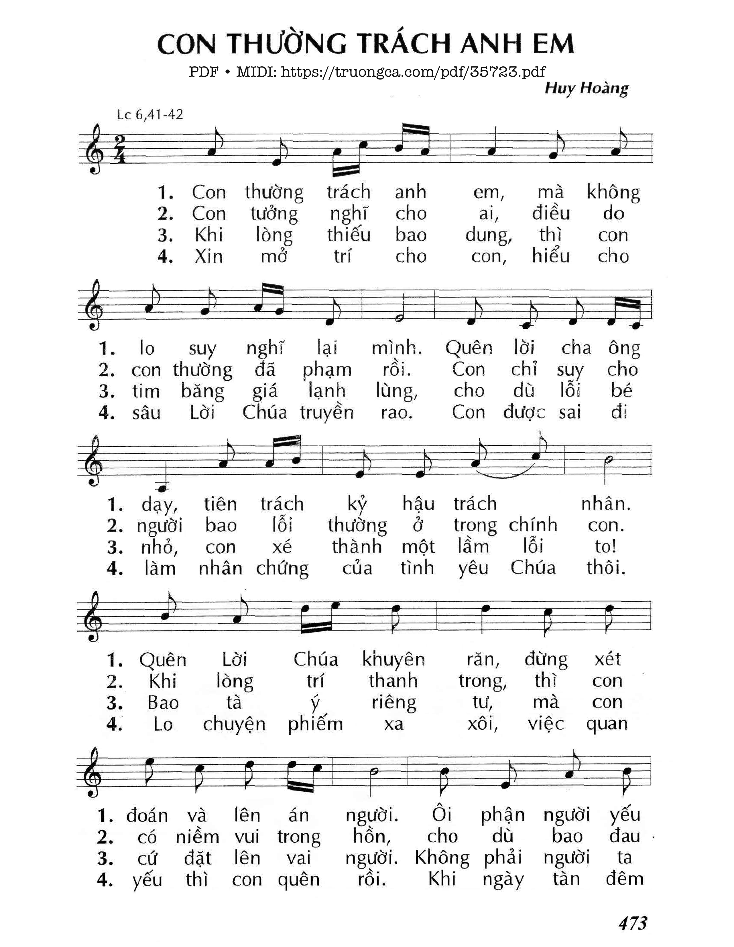 Trang 1 của Sheet nhạc PDF bài hát Con Thường Trách Anh Em - Huy Hoàng