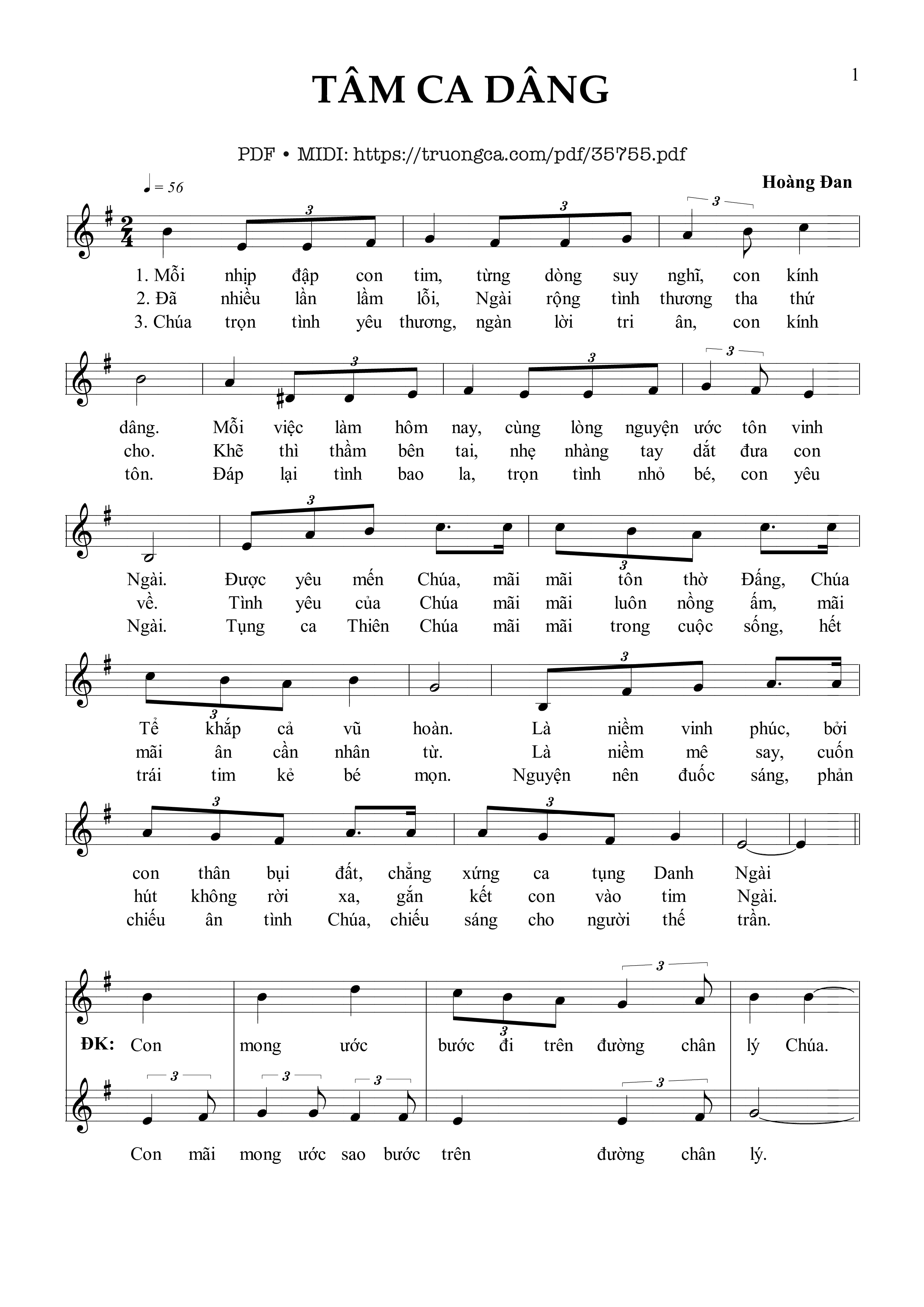 Trang 1 của Sheet nhạc PDF bài hát Tâm Ca Dâng - Hoàng Đan