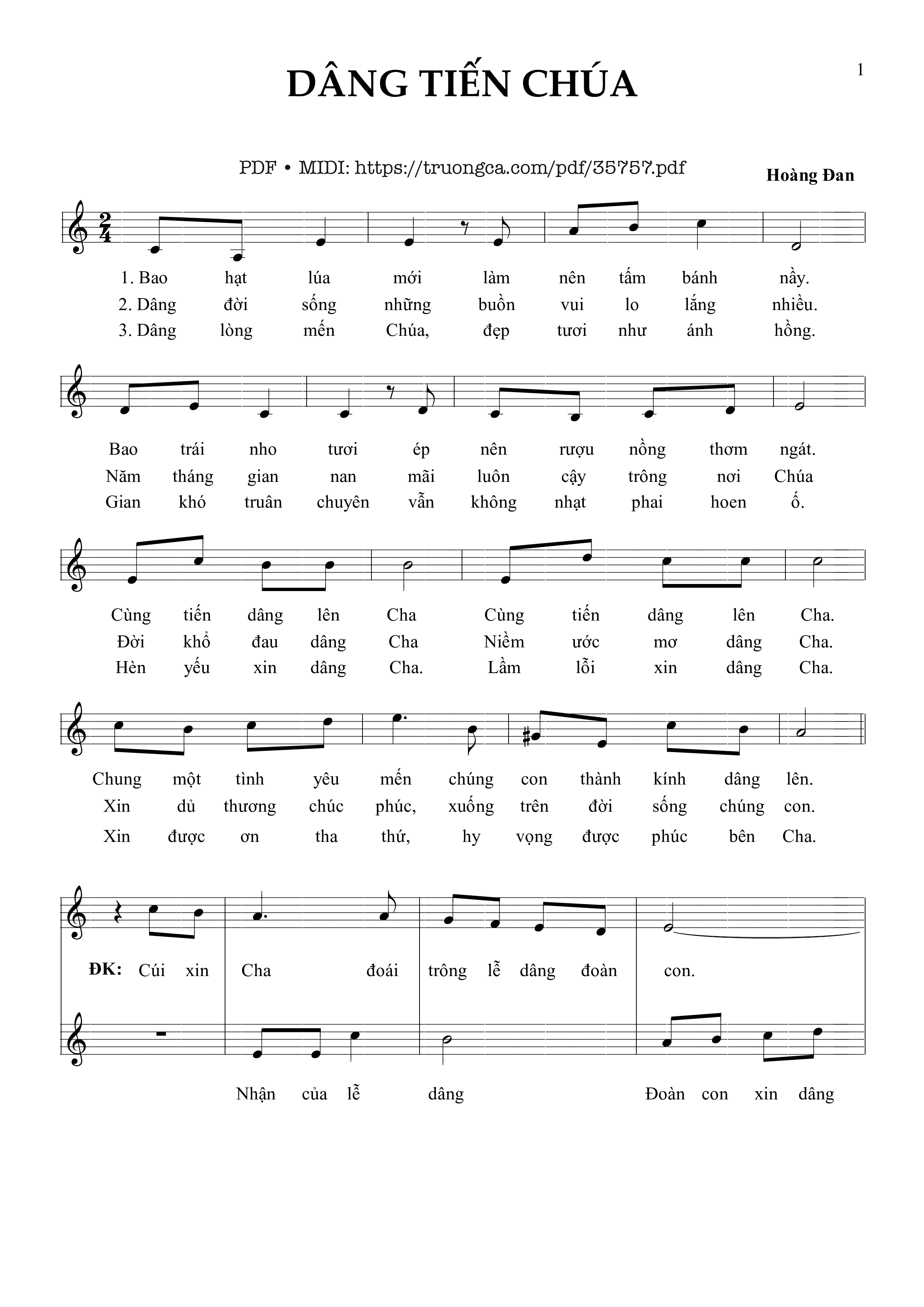 Trang 1 của Sheet nhạc PDF bài hát Dâng Tiến Chúa - Hoàng Đan