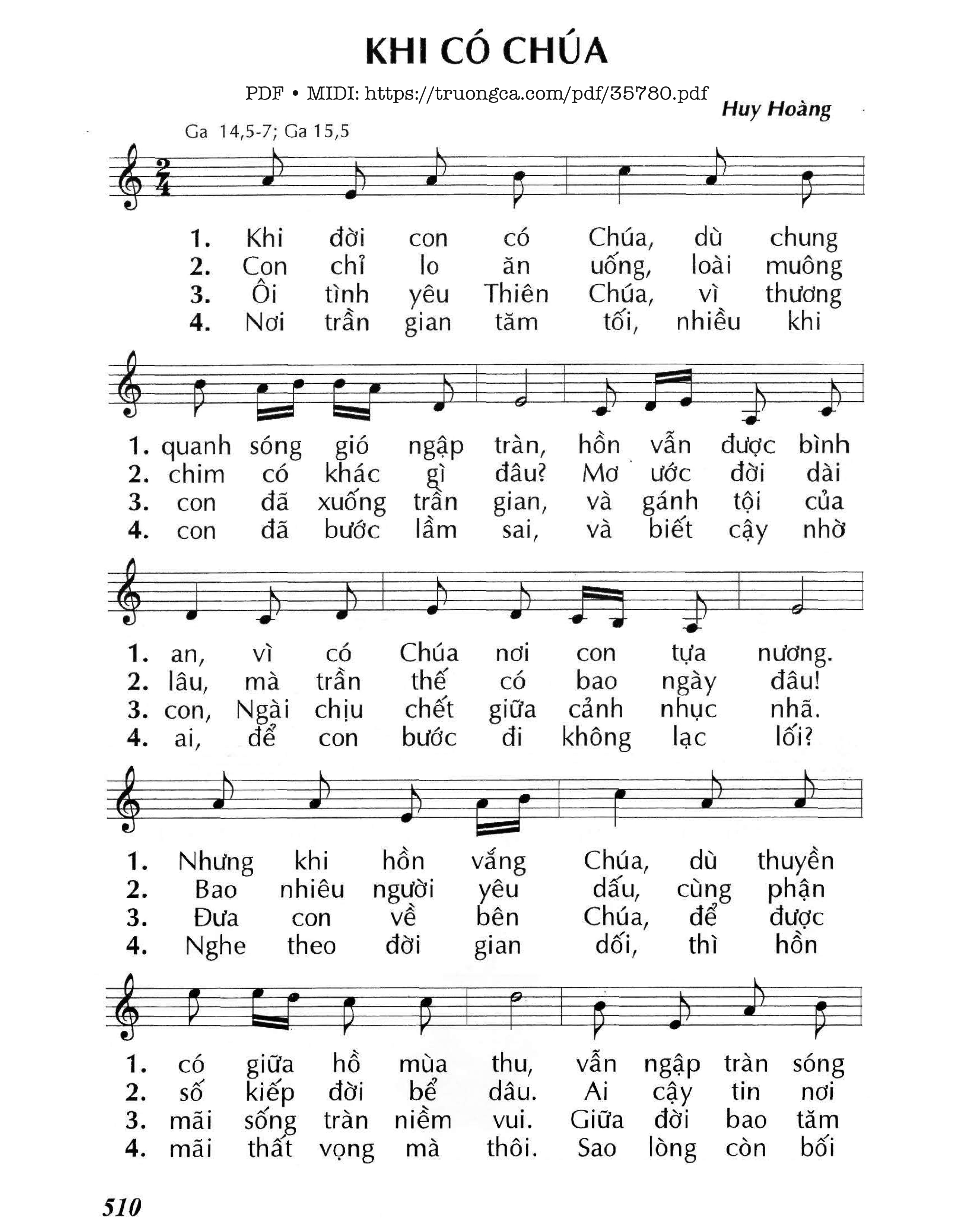 Sheet nhạc Khi Có Chúa - Huy Hoàng