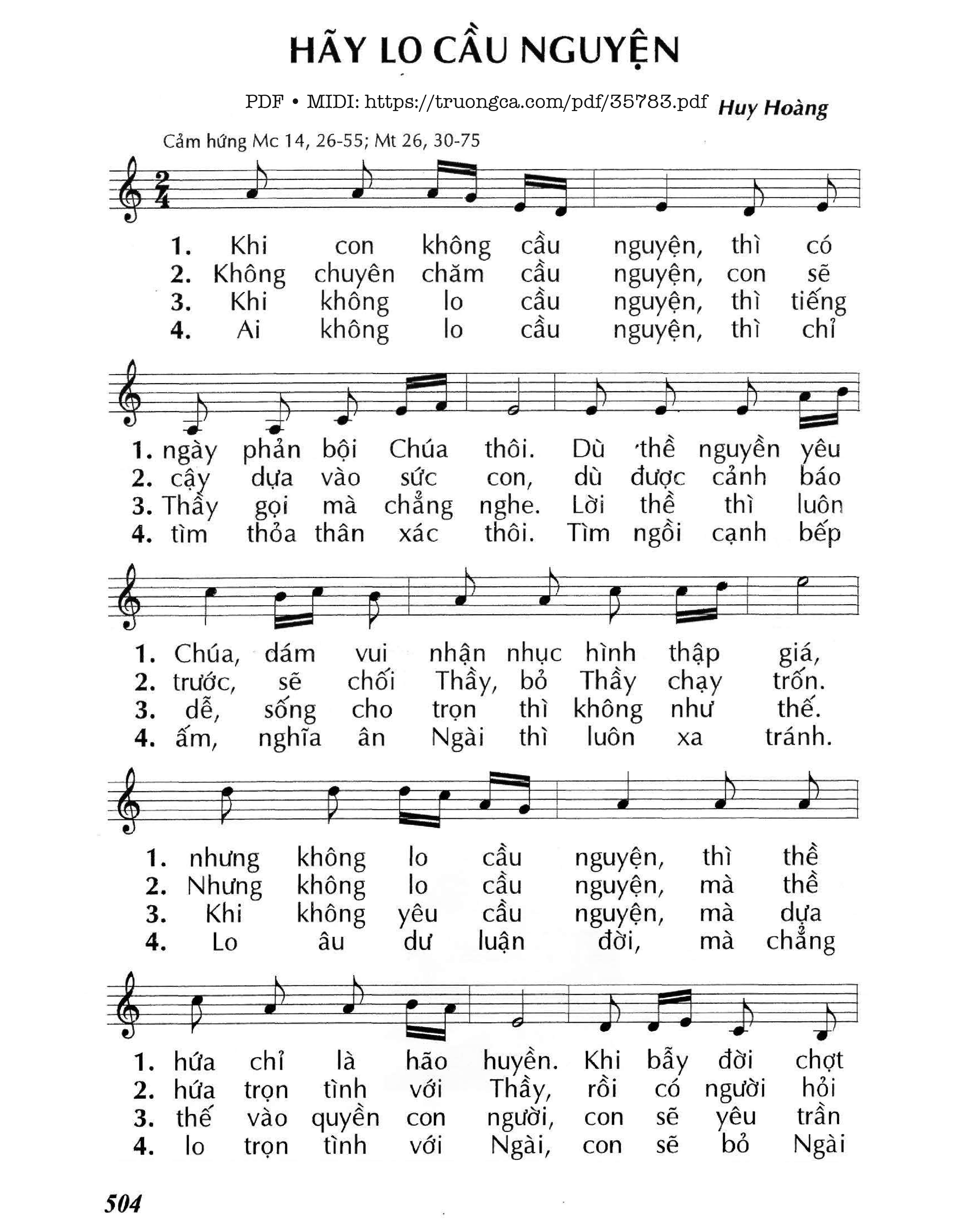 Trang 1 của Sheet nhạc PDF bài hát Hãy Lo Cầu Nguyện - Huy Hoàng