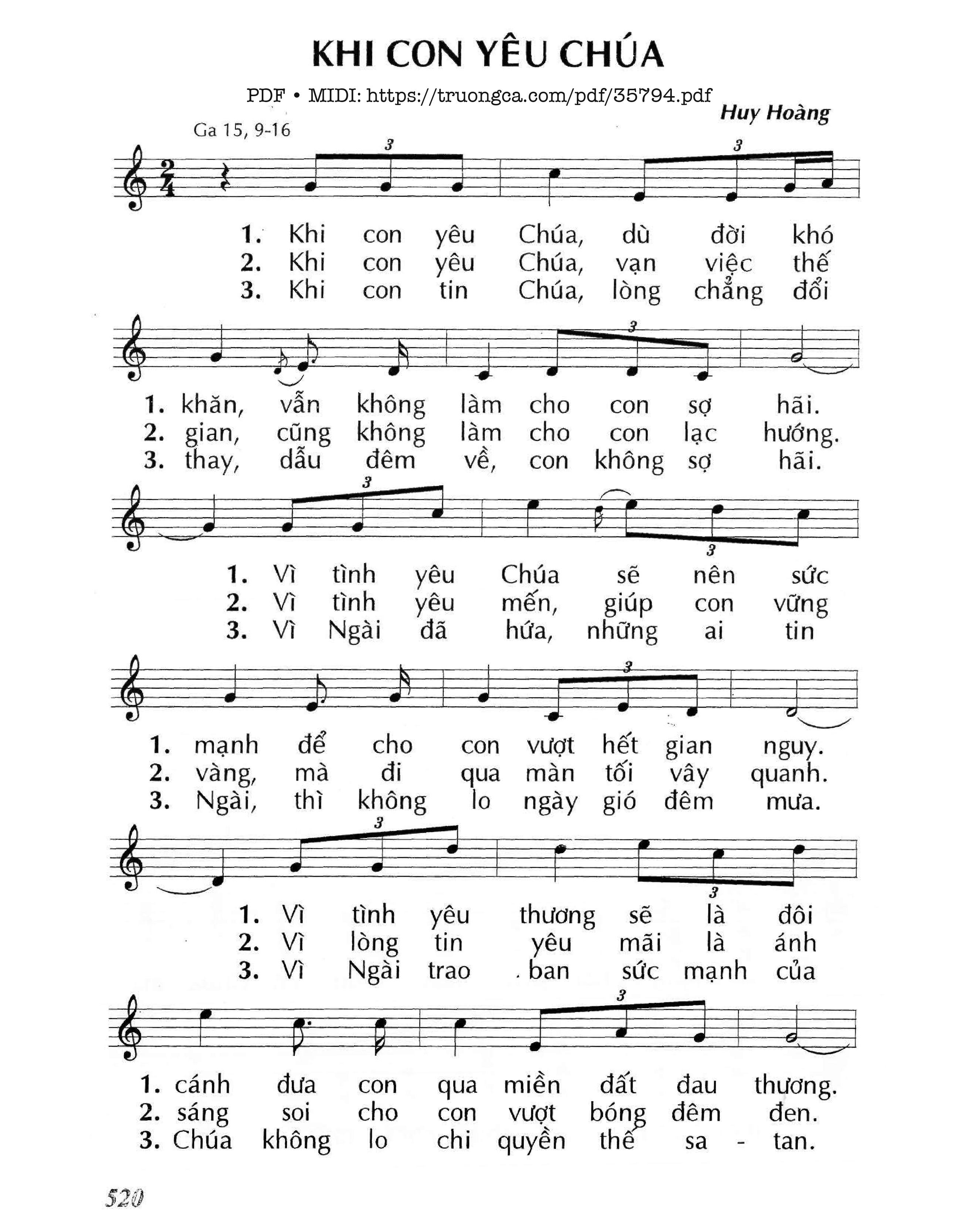 Sheet nhạc Khi Con Yêu Chúa - Huy Hoàng