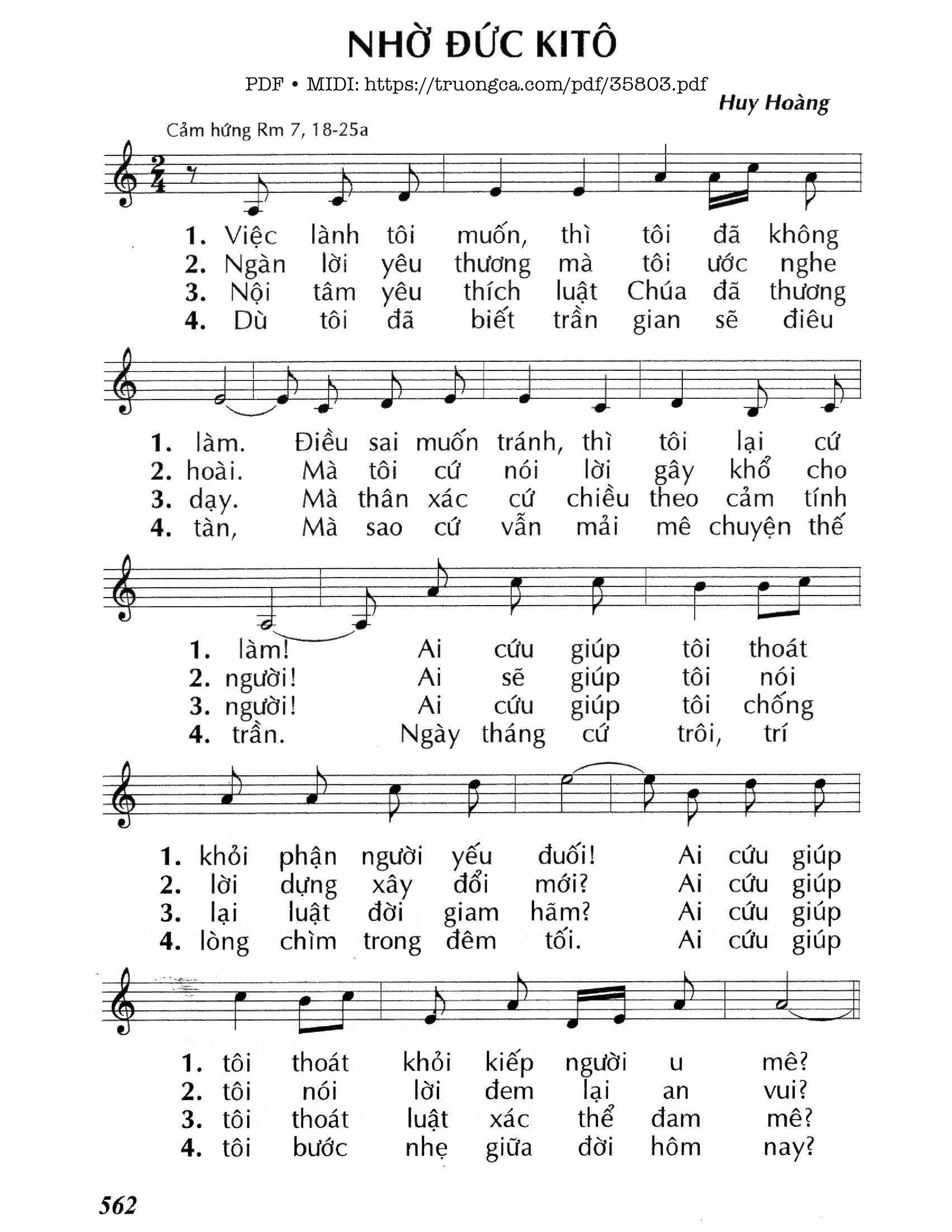 Sheet nhạc Nhờ Đức Kitô - Huy Hoàng