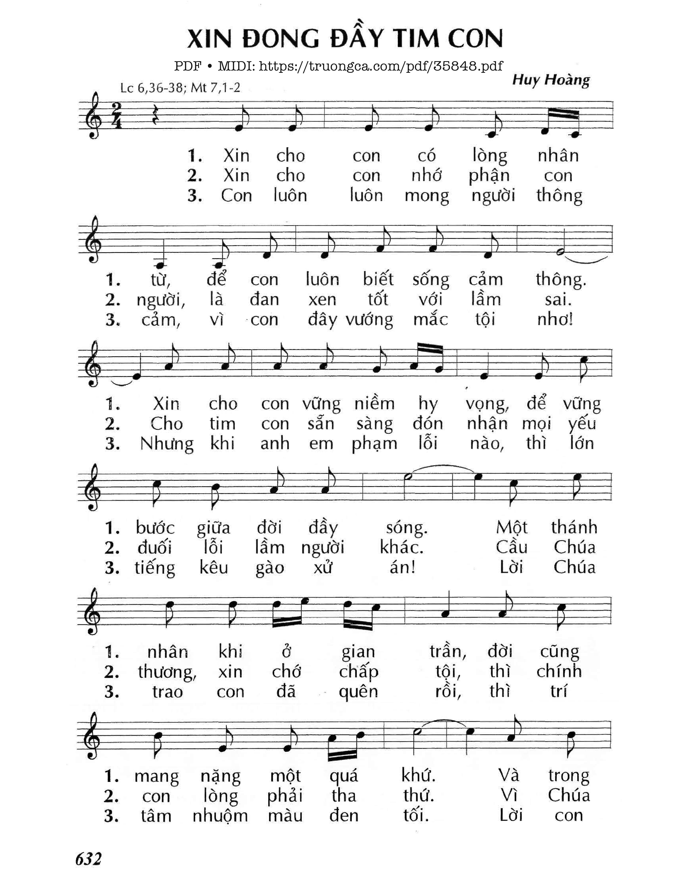 Sheet nhạc Xin Đong Đầy Tim Con [2]