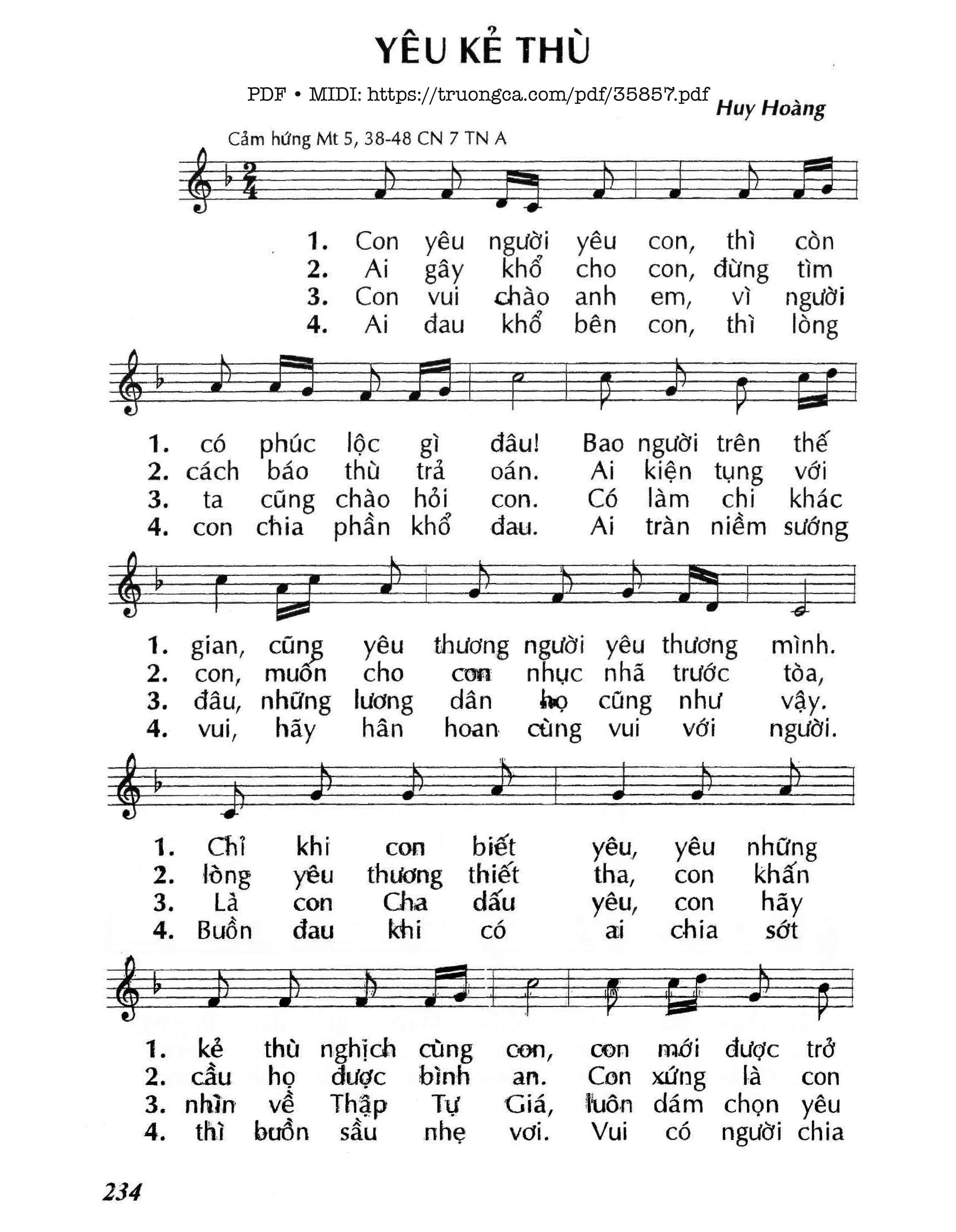 Trang 1 của Sheet nhạc PDF bài hát Yêu Kẻ Thù (Cn7 Tna) - Huy Hoàng