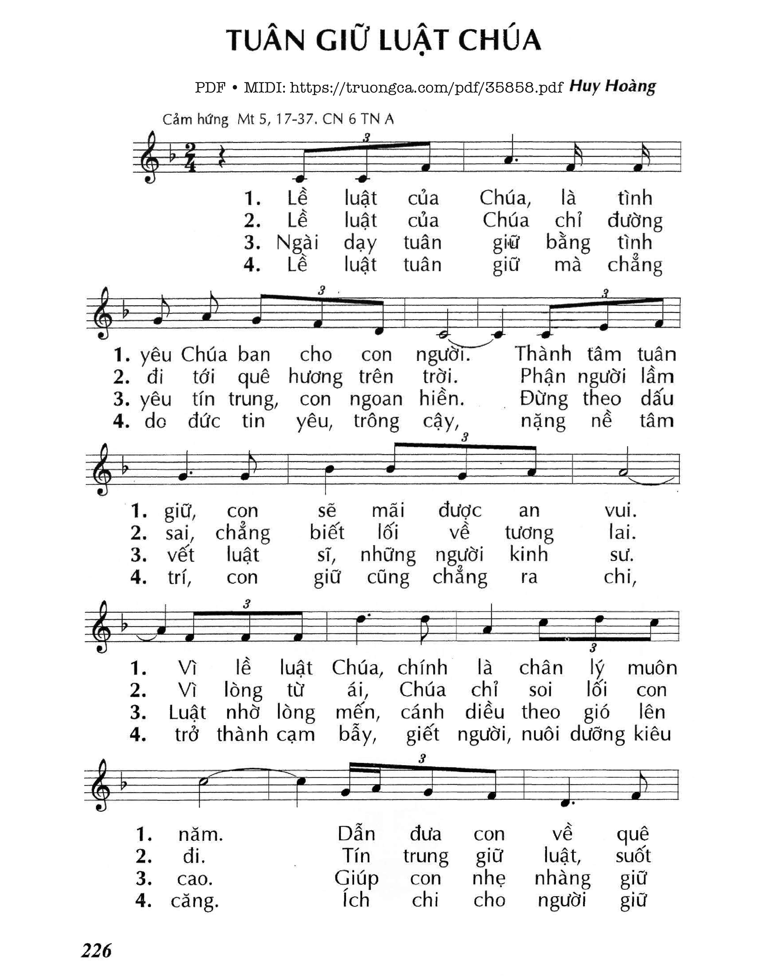 Sheet nhạc Tuân Giữ Luật Chúa (Cn6 Tna)
