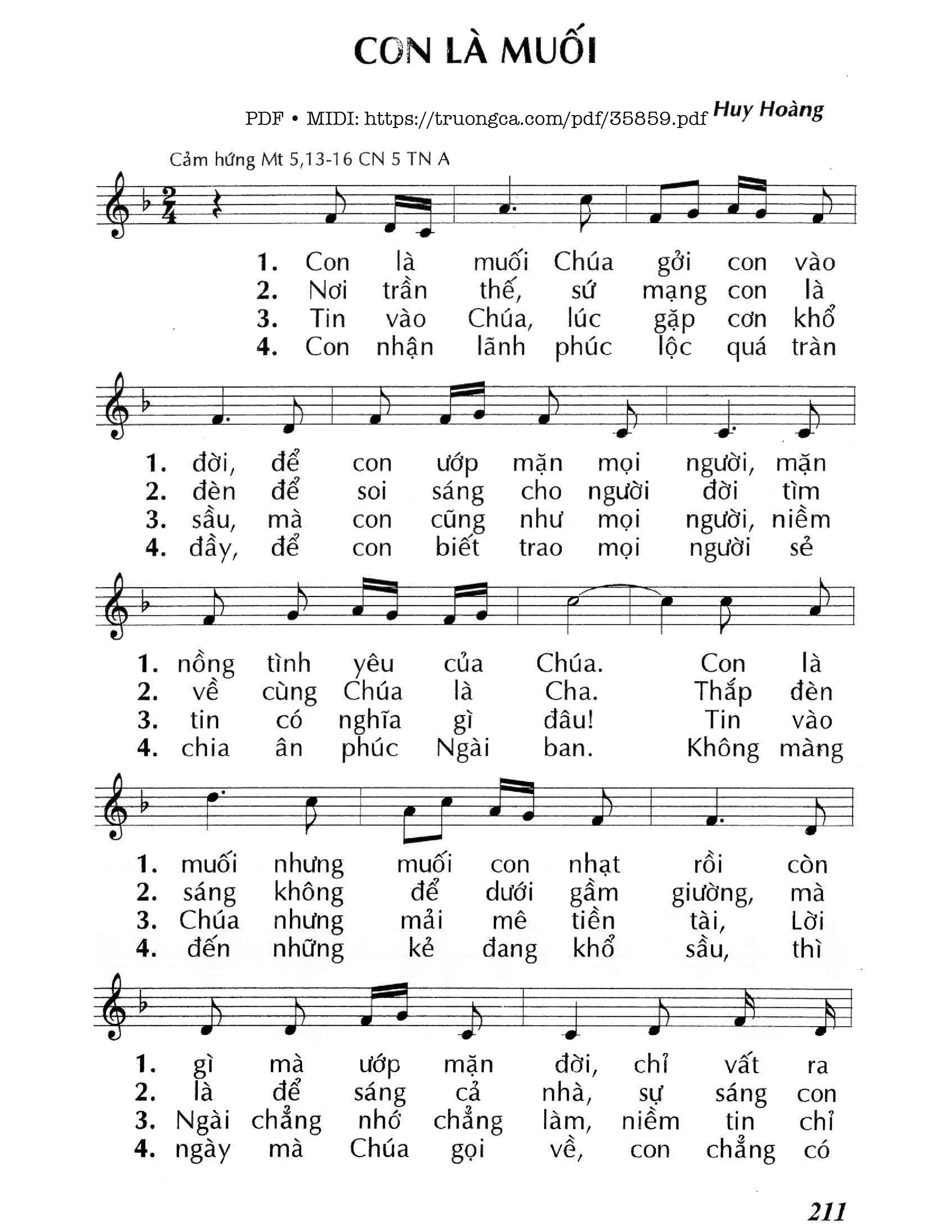 Sheet nhạc Con Là Muối (Cn5 Tna) - Huy Hoàng
