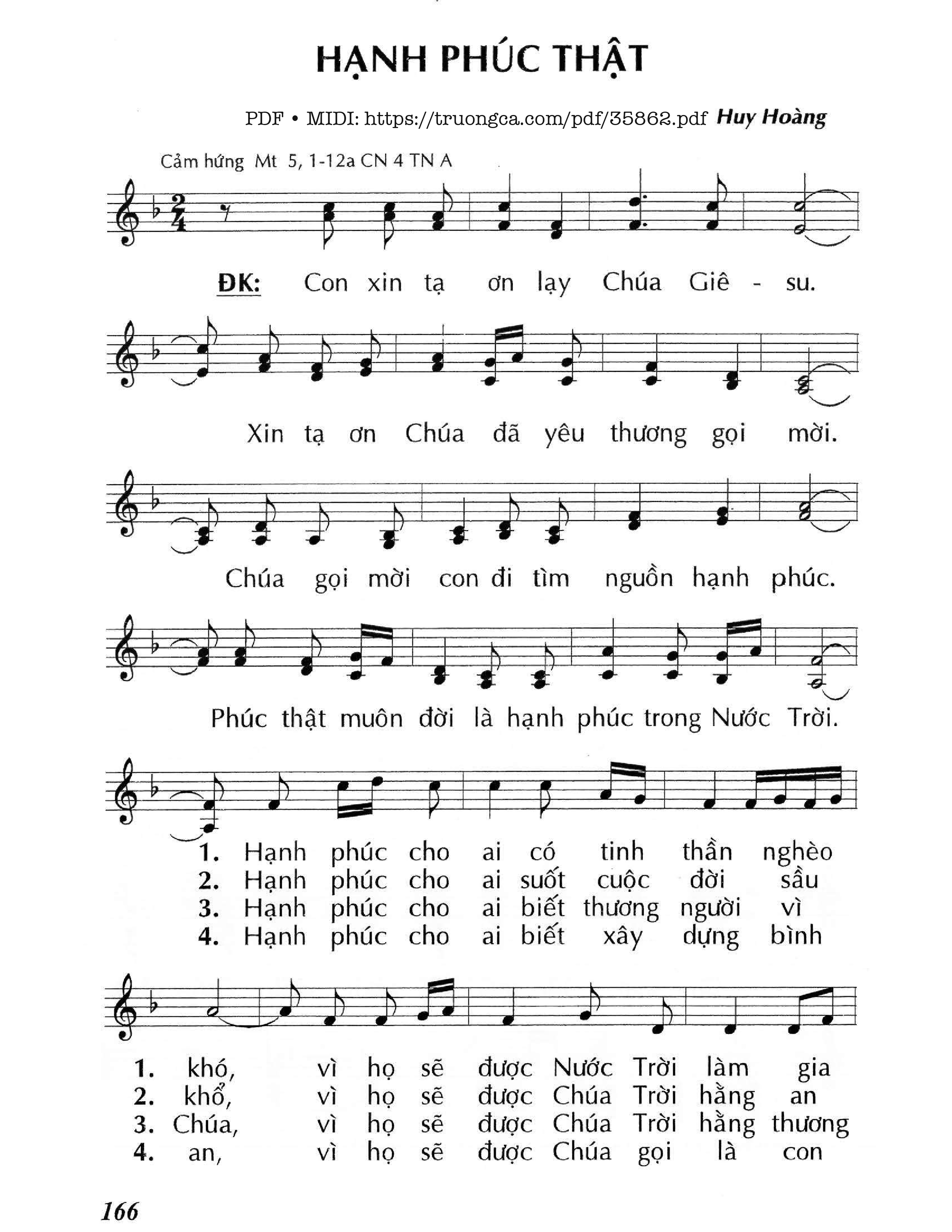 Trang 1 của Sheet nhạc PDF bài hát Hạnh Phúc Thật (Cn4 Tna) - Huy Hoàng