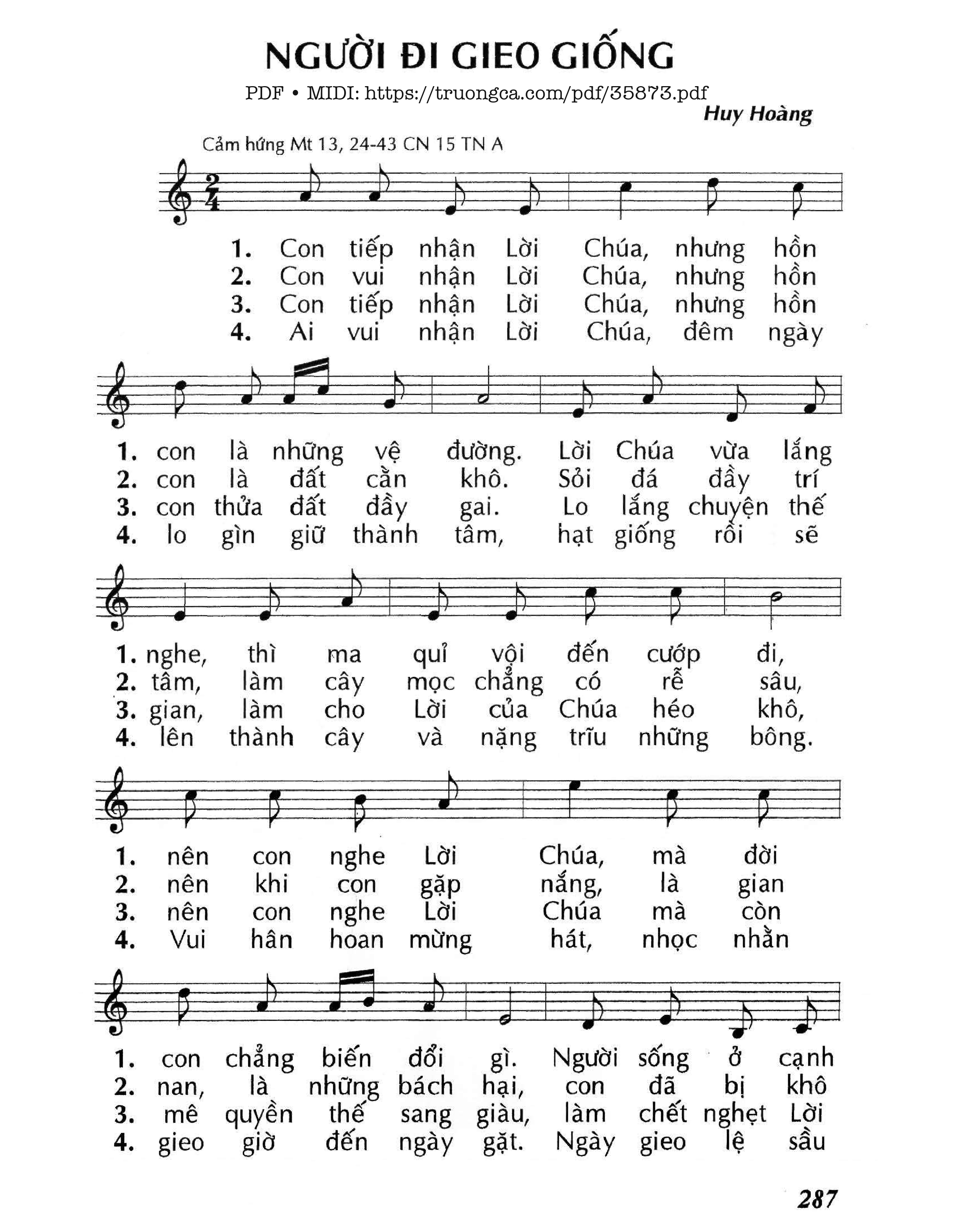 Trang 1 của Sheet nhạc PDF bài hát Người Đi Gieo Giống (Cn15 Tna) - Huy Hoàng