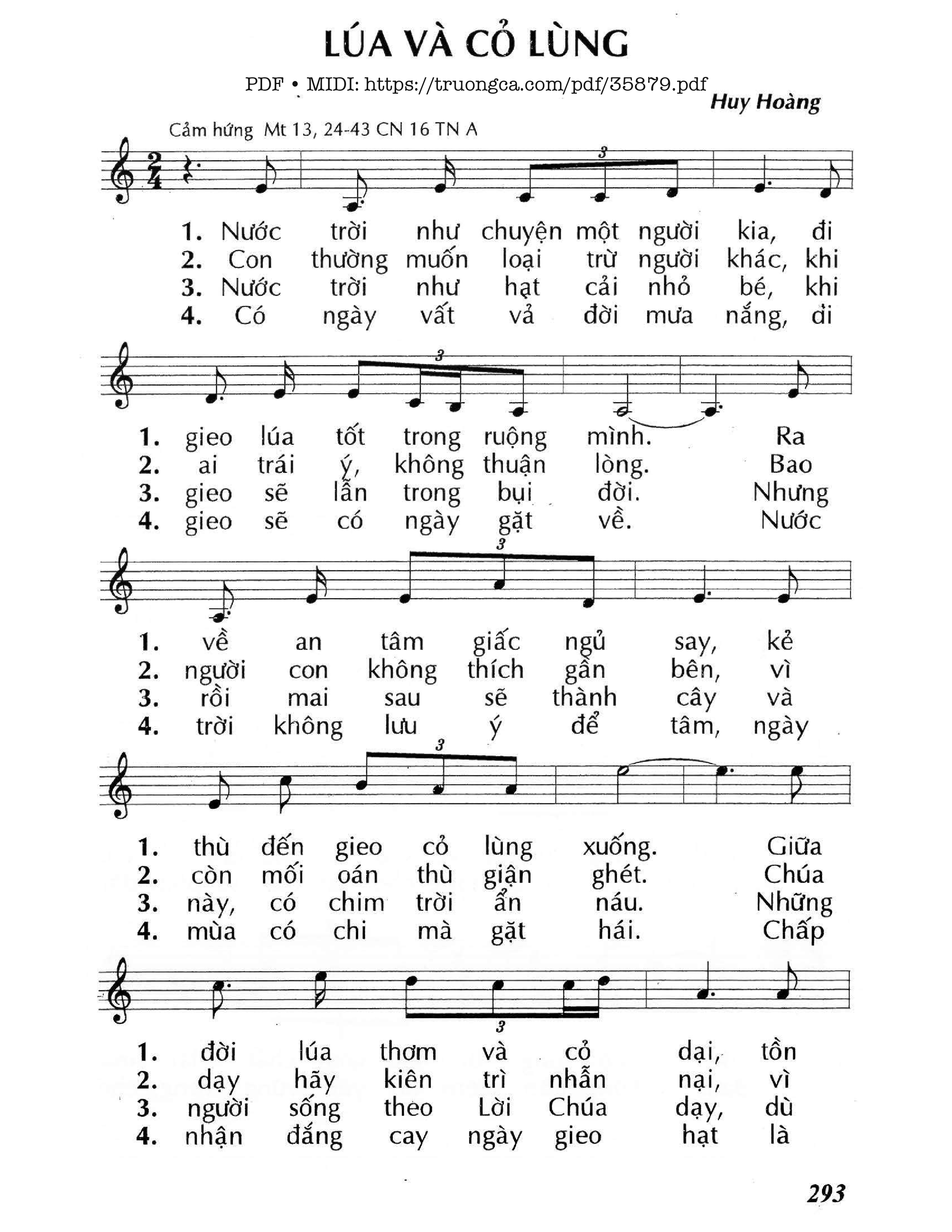 Trang 1 của Sheet nhạc PDF bài hát Lúa Và Cỏ Lùng (Cn16 Tna) - Huy Hoàng