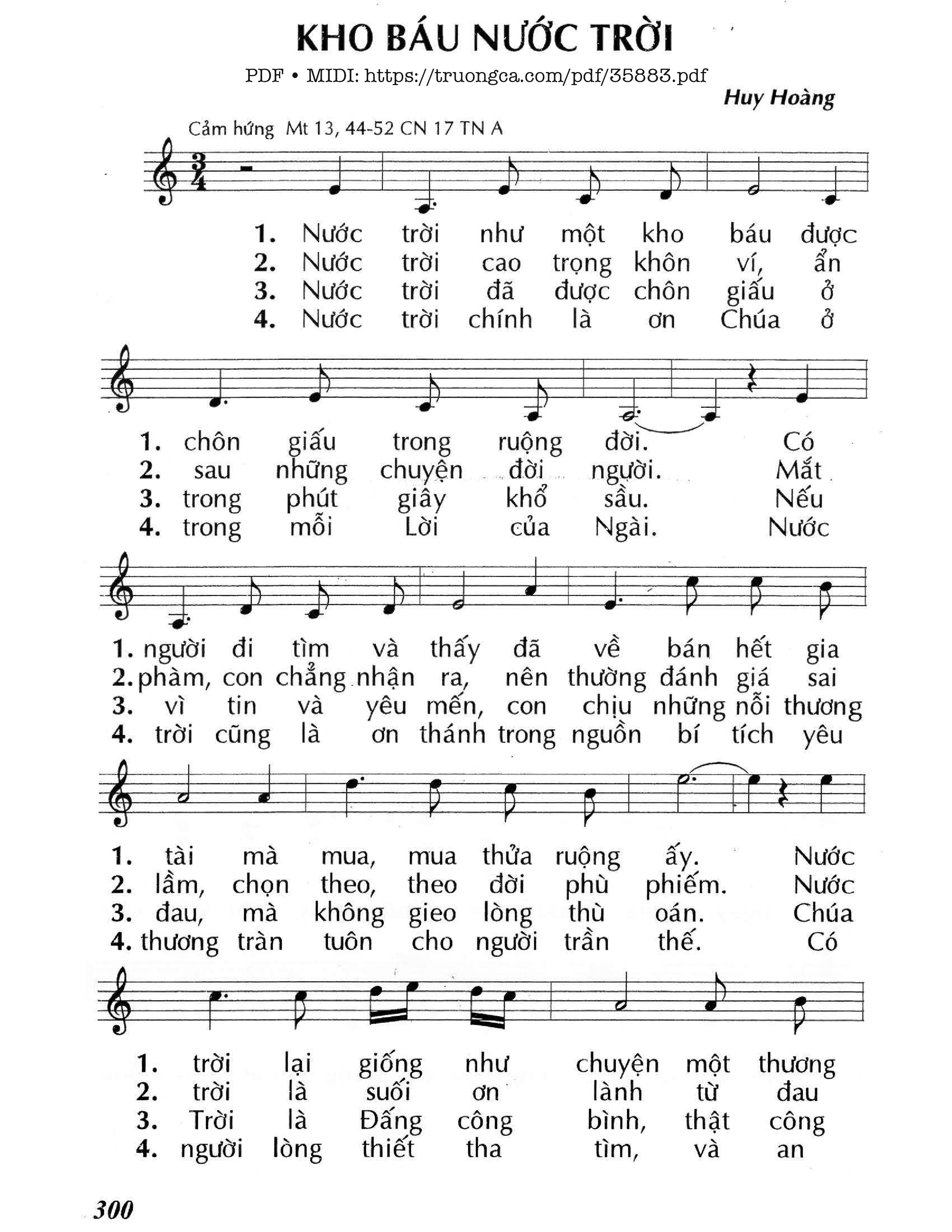 Sheet nhạc Kho Báu Nước Trời (Cn17 Tna)