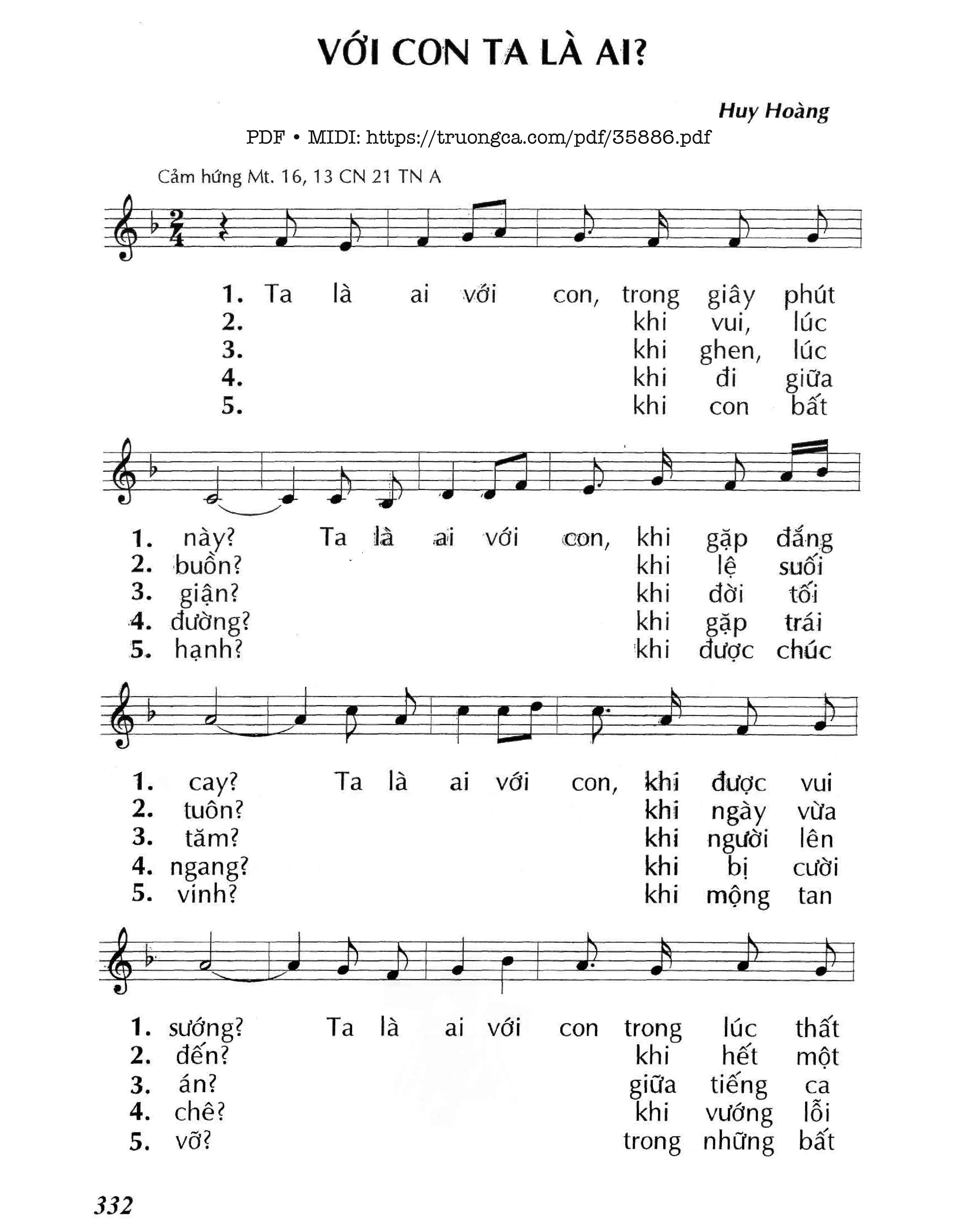 Trang 1 của Sheet nhạc PDF bài hát Với Con Ta Là Ai? (Cn21 Tna) - Huy Hoàng