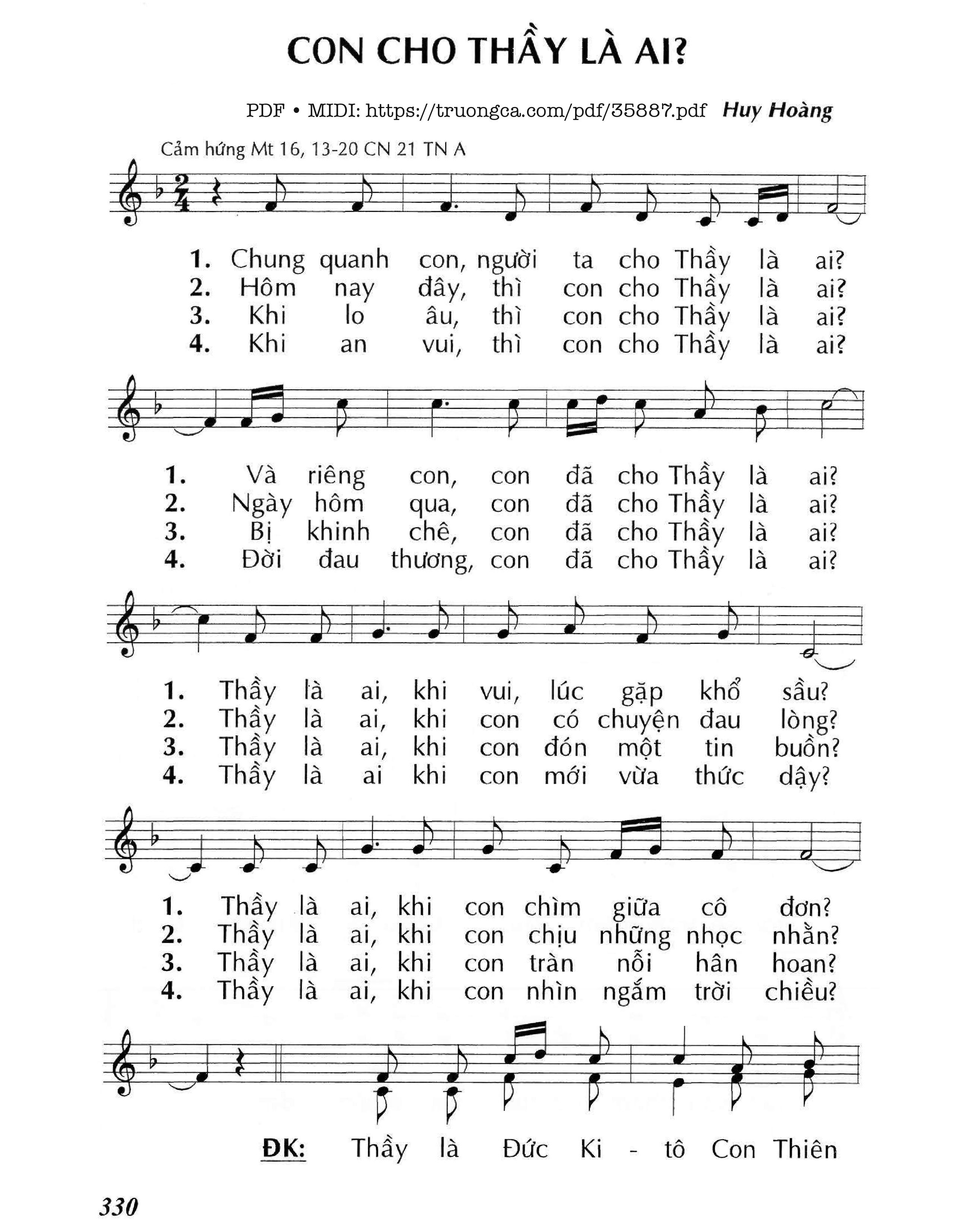 Trang 1 của Sheet nhạc PDF bài hát Con Cho Thầy Là Ai? (Cn21 Tna) - Huy Hoàng