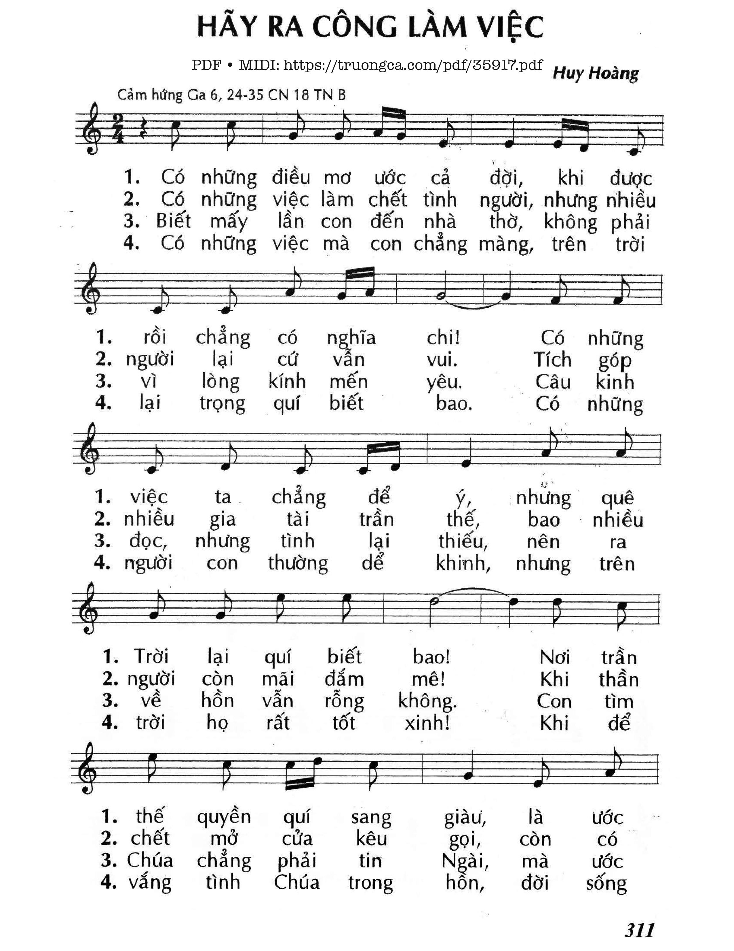 Trang 1 của Sheet nhạc PDF bài hát Hãy Ra Công Làm Việc (Cn18 Tnb) - Huy Hoàng