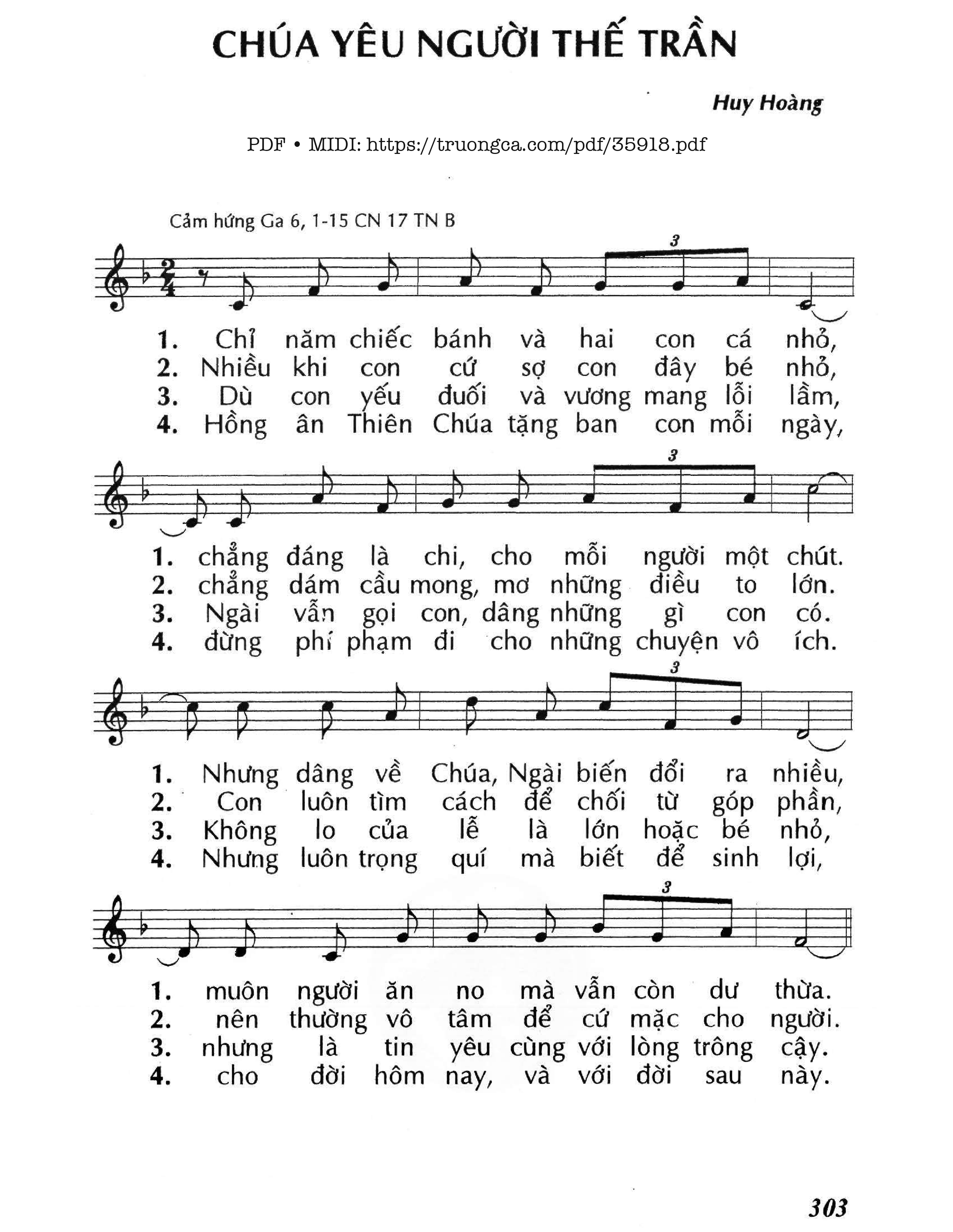 Sheet nhạc Chúa Yêu Người Thế Trần (Cn17 Tnb)
