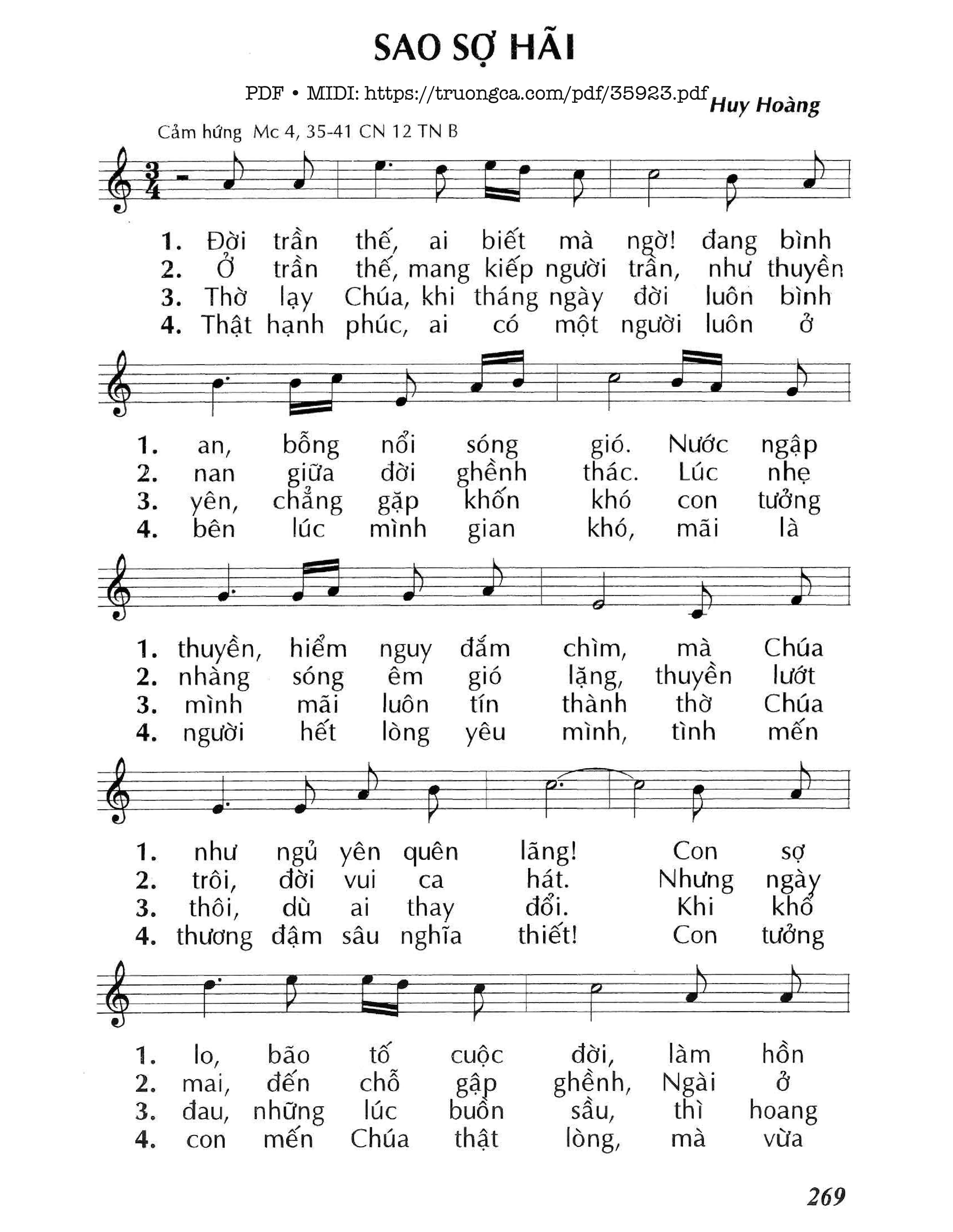 Trang 1 của Sheet nhạc PDF bài hát Sao Sợ Hãi (Cn12 Tnb) - Huy Hoàng