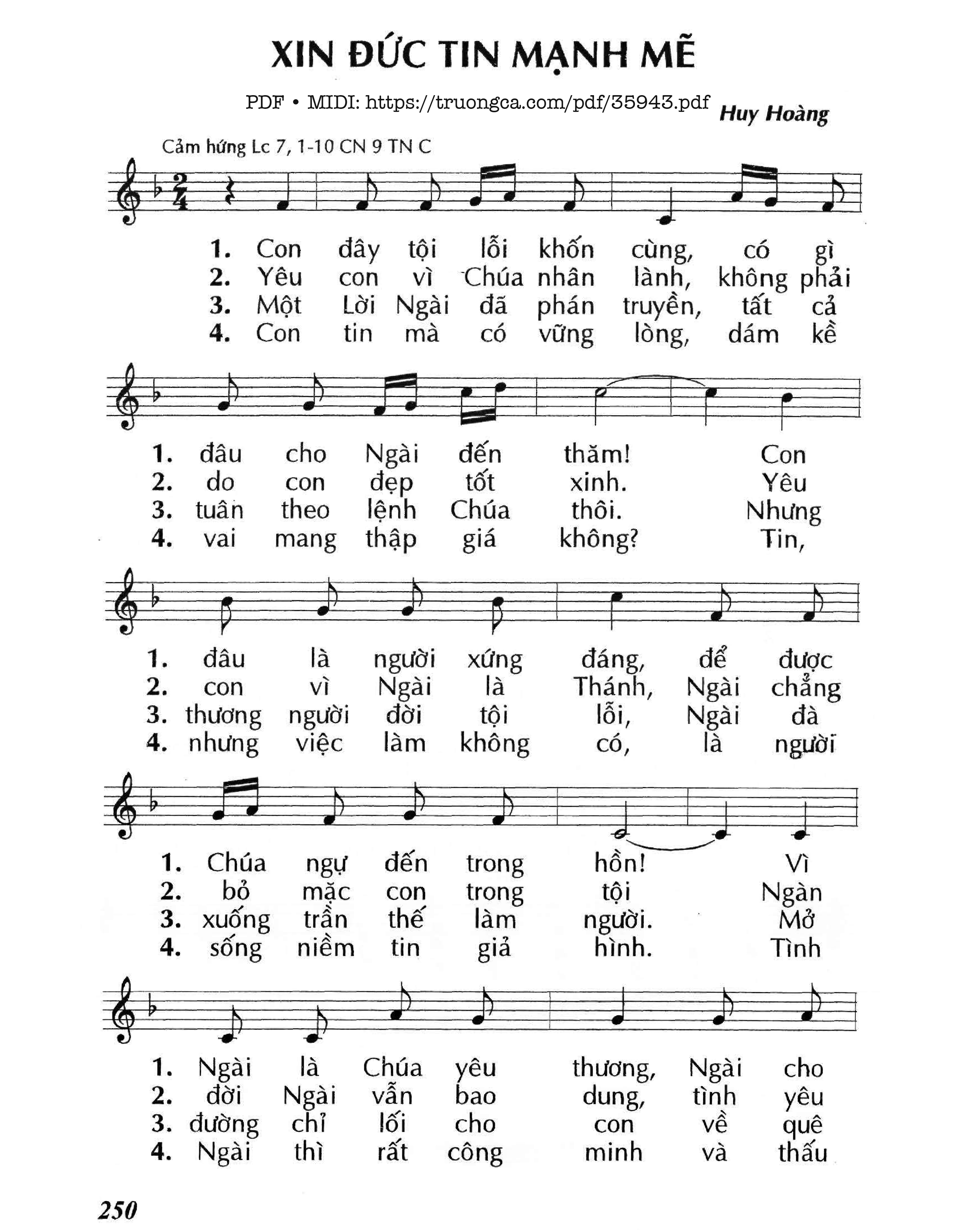 Trang 1 của Sheet nhạc PDF bài hát Xin Đức Tin Mạnh Mẽ (Cn9 Tnc) - Huy Hoàng
