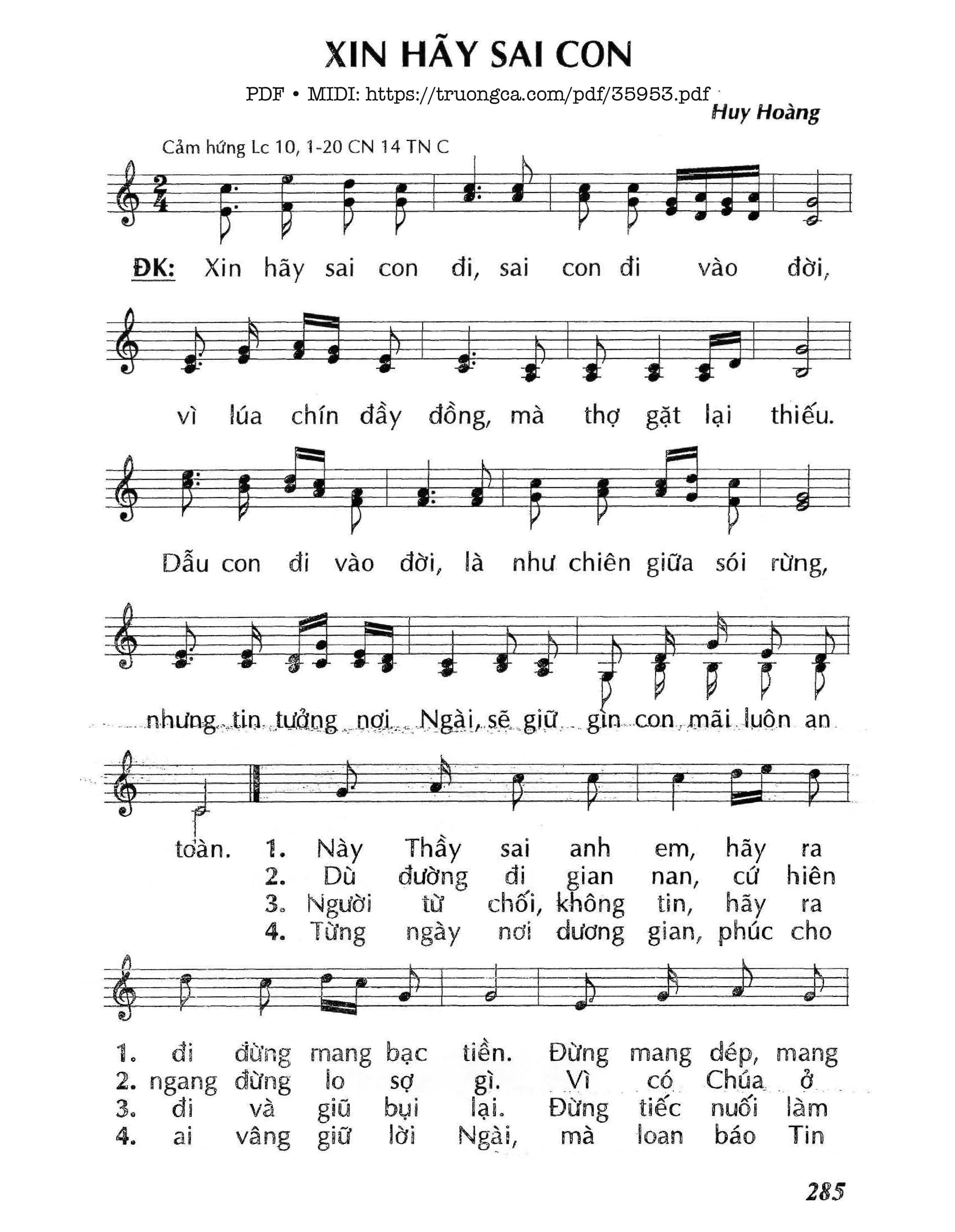 Trang 1 của Sheet nhạc PDF bài hát Xin Hãy Sai Con (Cn14 Tnc) - Huy Hoàng