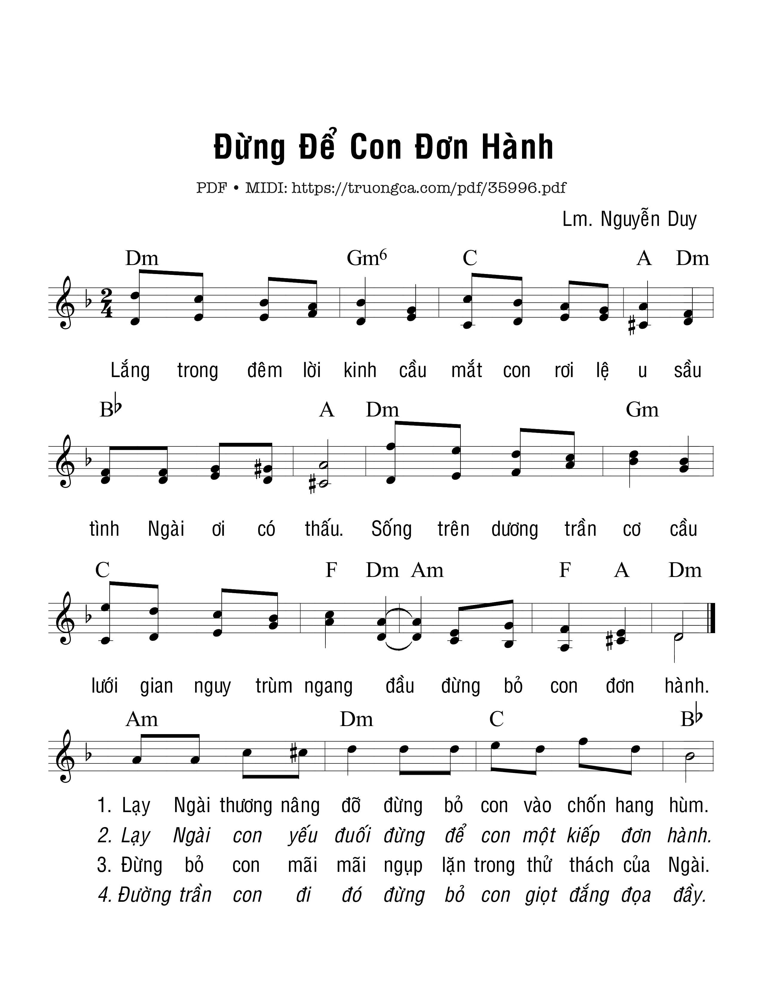 Sheet nhạc Đừng Bỏ Con Đơn Hành