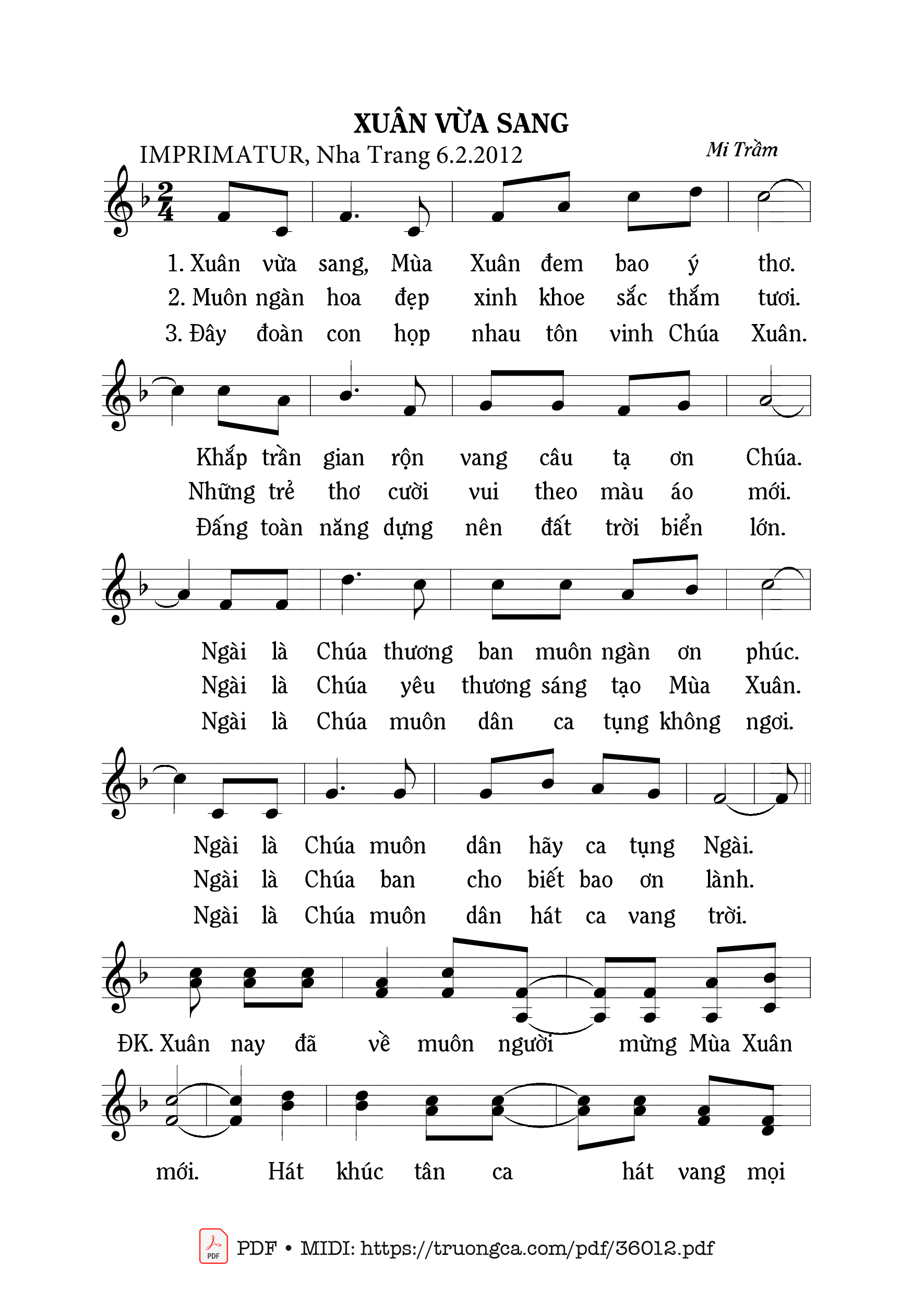 Trang 1 của Sheet nhạc PDF bài hát Xuân Vừa Sang - Mi Trầm