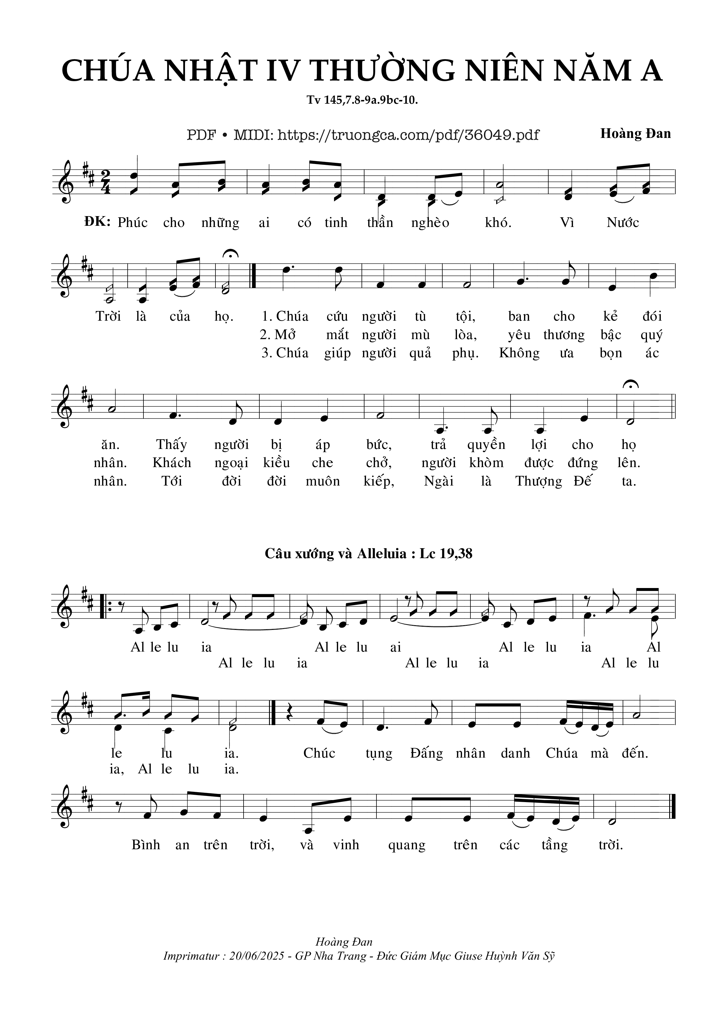 Trang 1 của Sheet nhạc PDF bài hát Chúa Nhật 4 Thường Niên Năm A (Tv 145) - Hoàng Đan