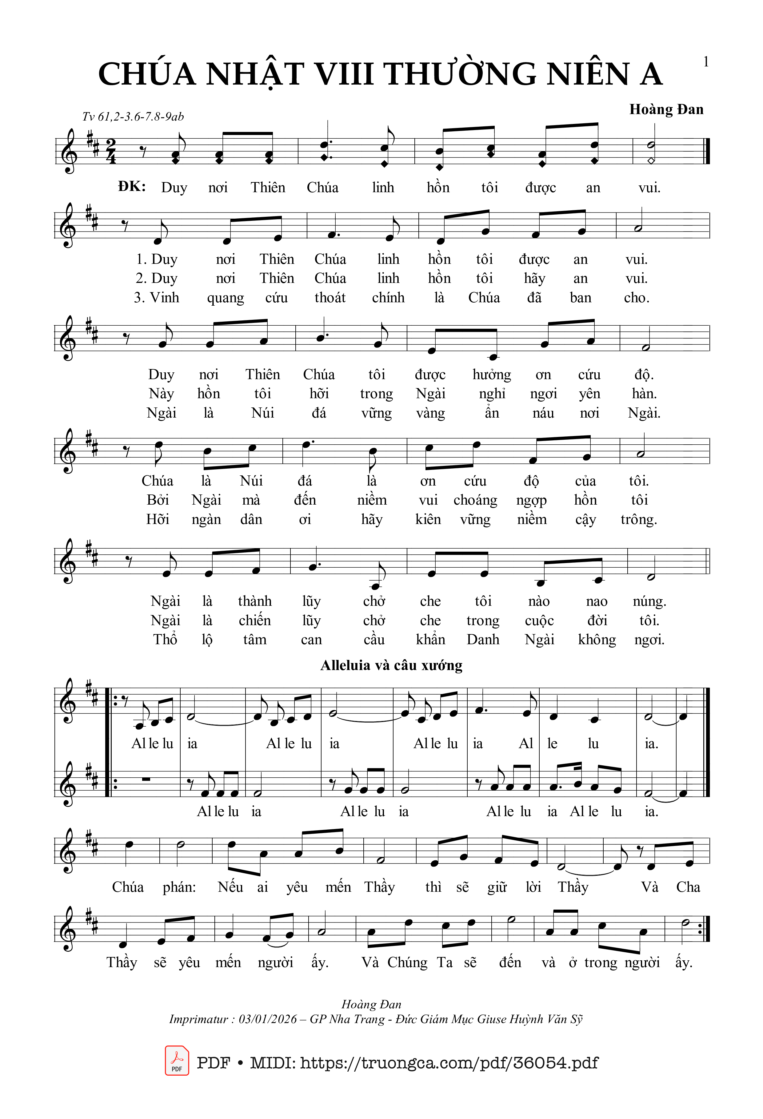 Trang 1 của Sheet nhạc PDF bài hát Chúa Nhật 8 Thường Niên A (Tv 61) - Hoàng Đan