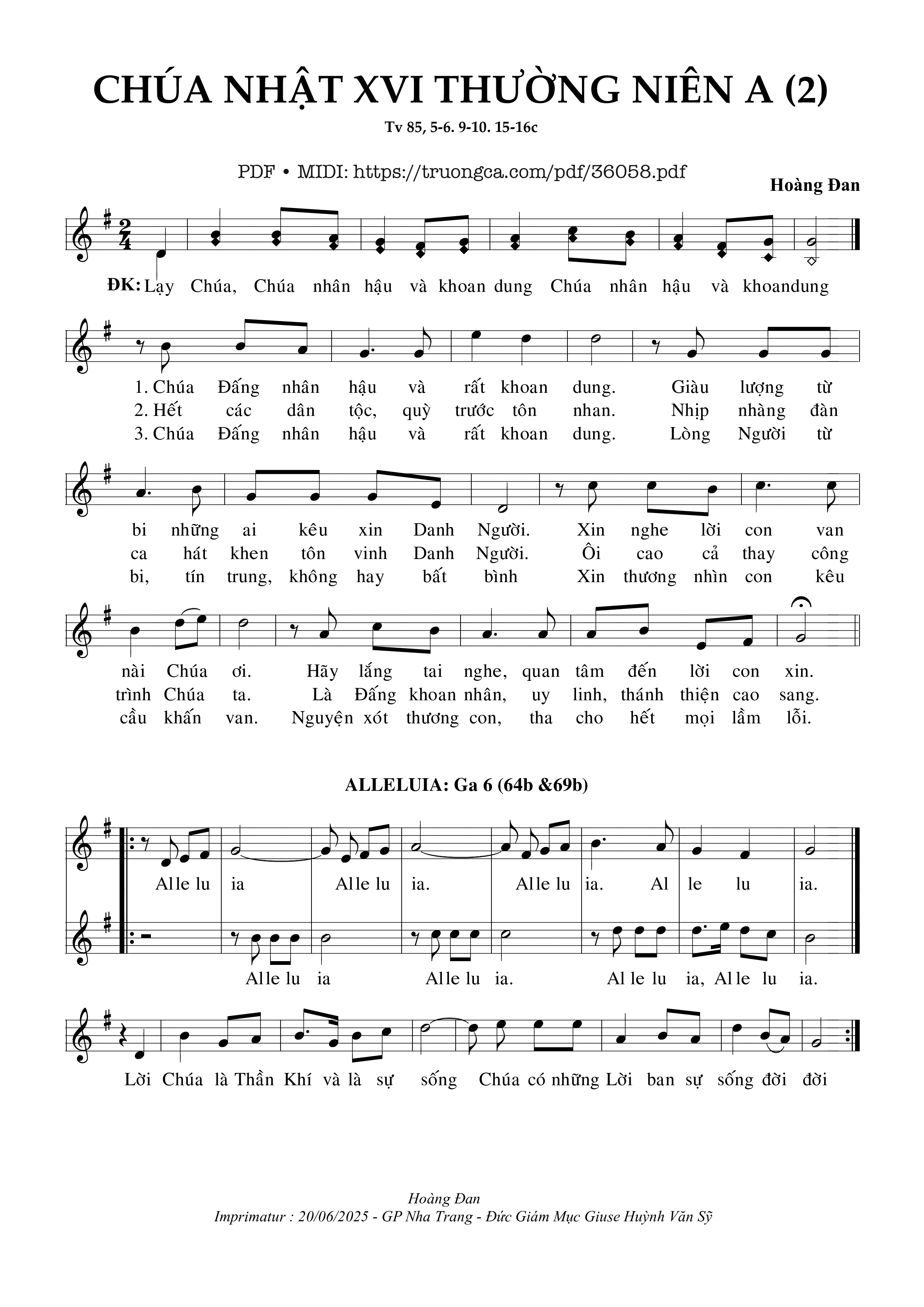 Trang 1 của Sheet nhạc PDF bài hát Chúa Nhật 16 Thường Niên A [2] (Tv 85) - Hoàng Đan