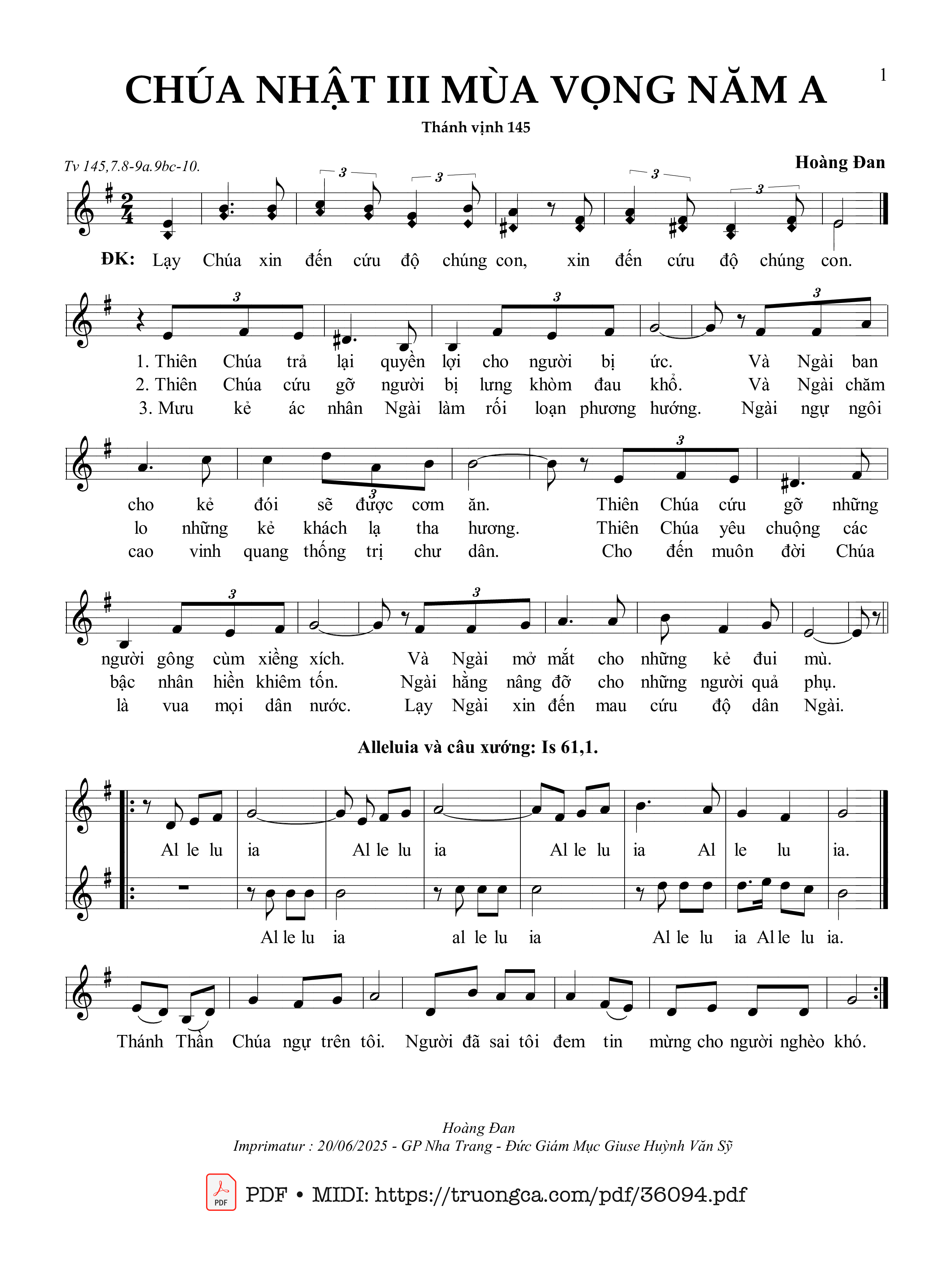 Sheet nhạc Chúa Nhật 3 Mùa Vọng Năm A (Tv 145)